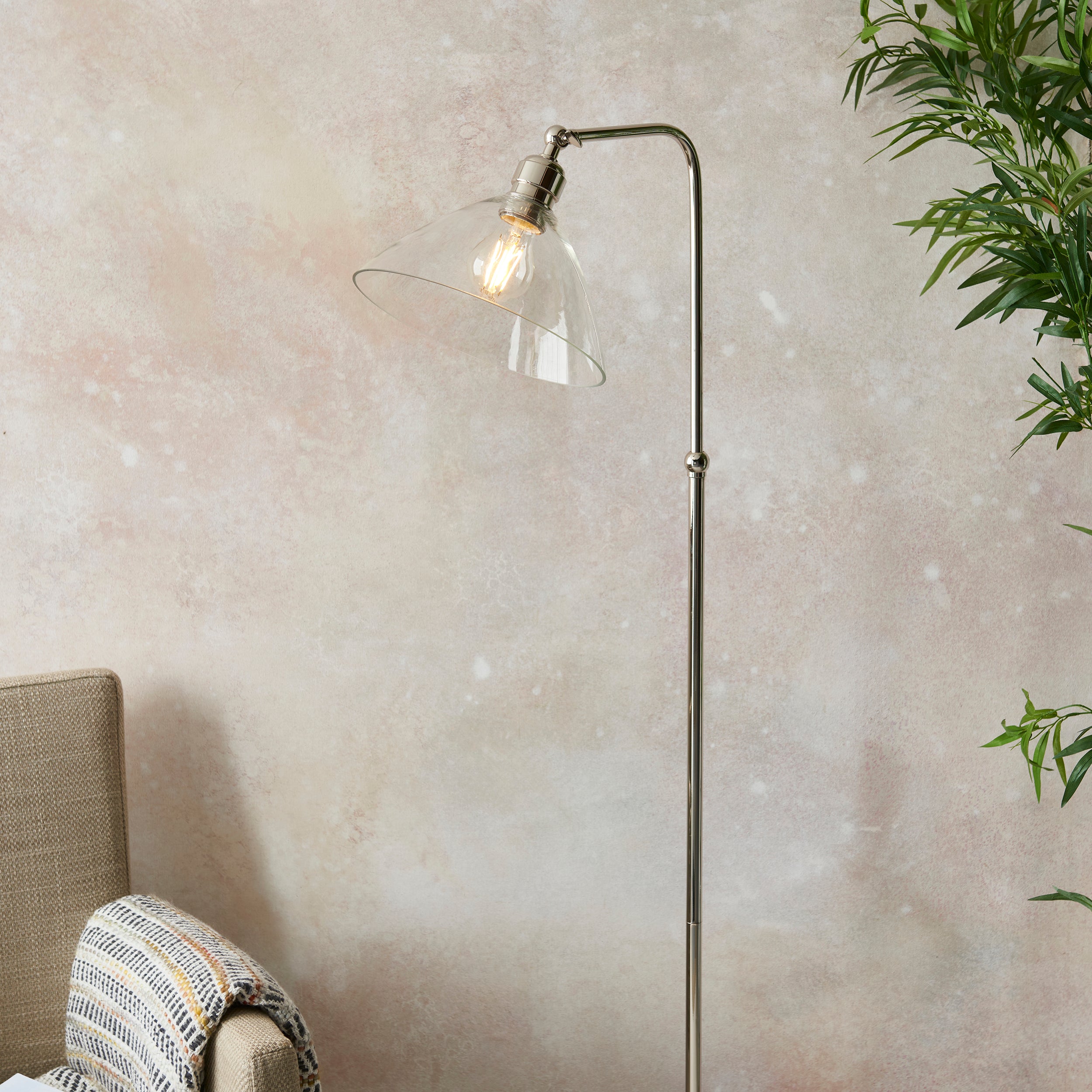 Island Nickel & Clear Glass Art Deco Floor Lamp