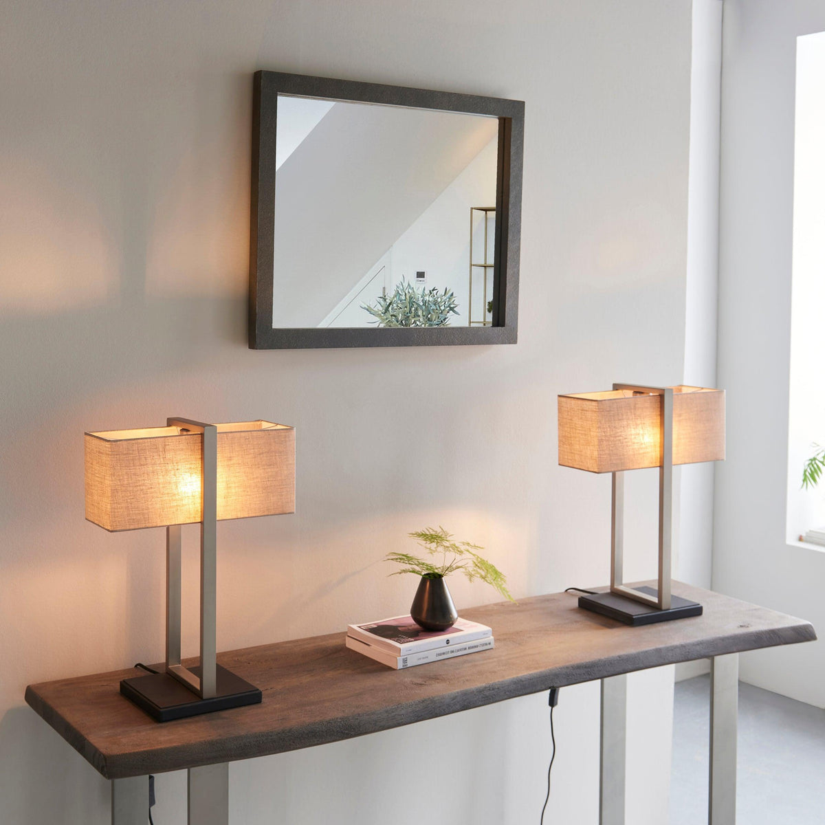 Produr Modern Nickel Table Lamp - Black Base & Linen Shade-OPEN-BOX-50-200826