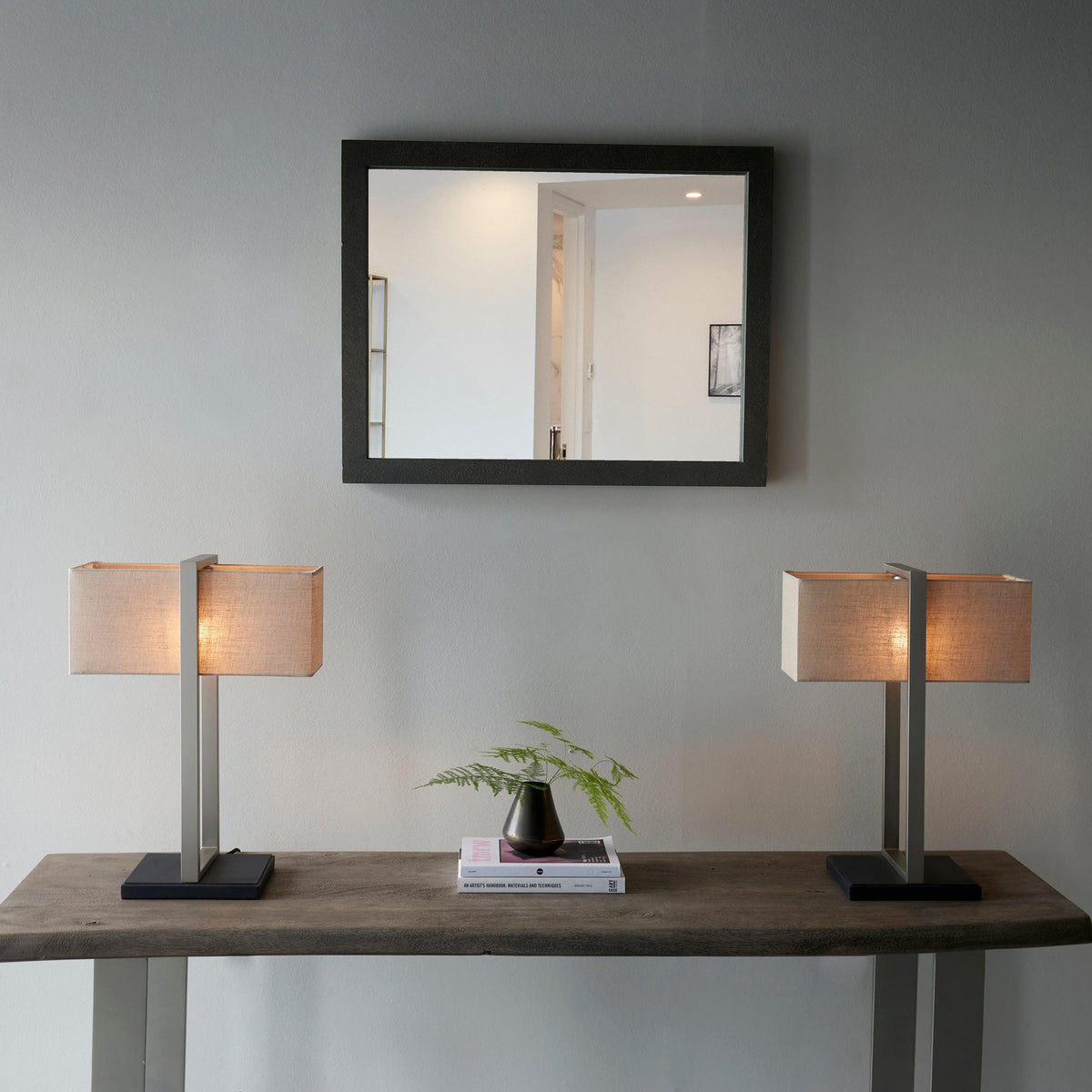 Produr Modern Nickel Table Lamp - Black Base & Linen Shade-OPEN-BOX-50-200826