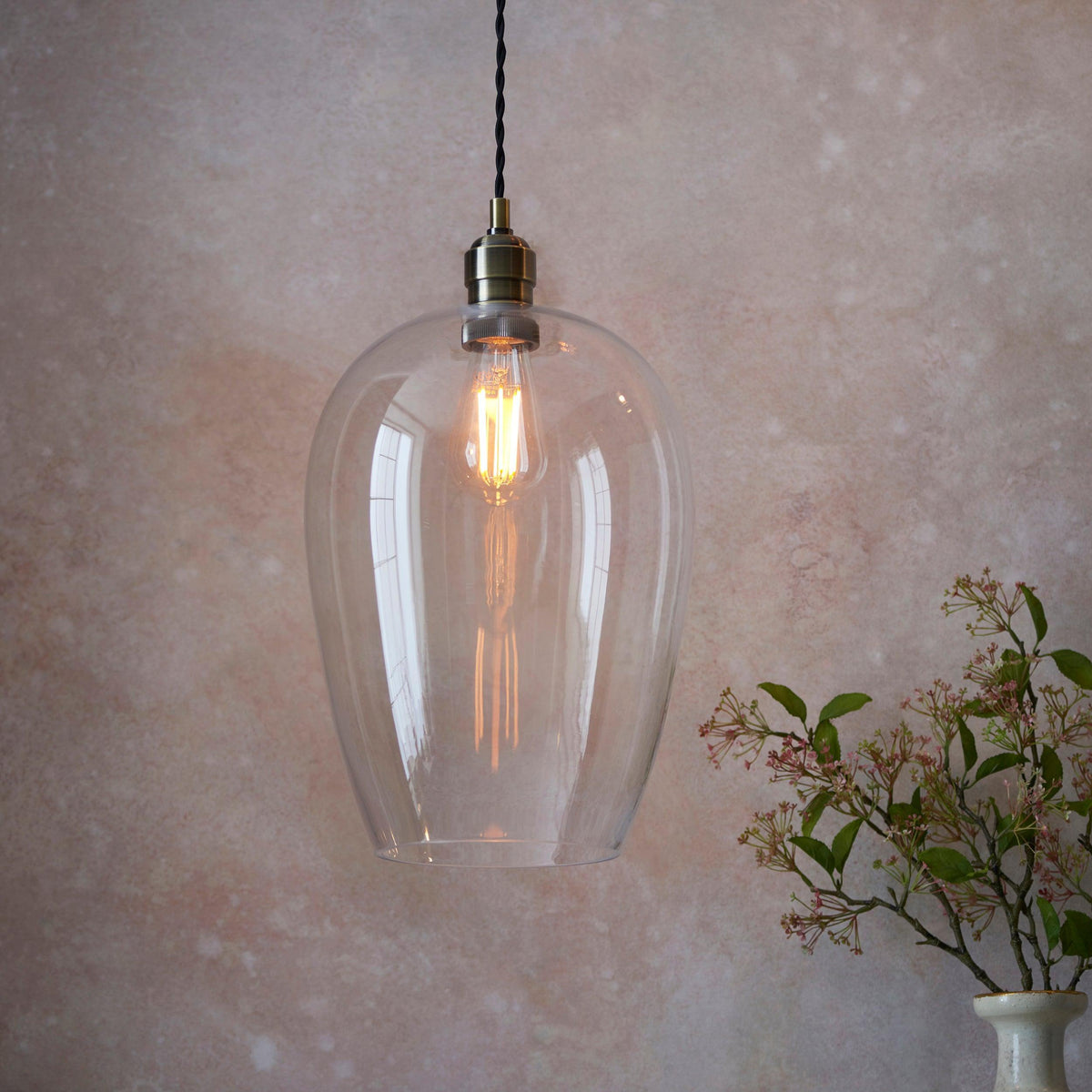 Island Large Brass & Glass Shade Art Deco Ceiling Pendant-OB-180926