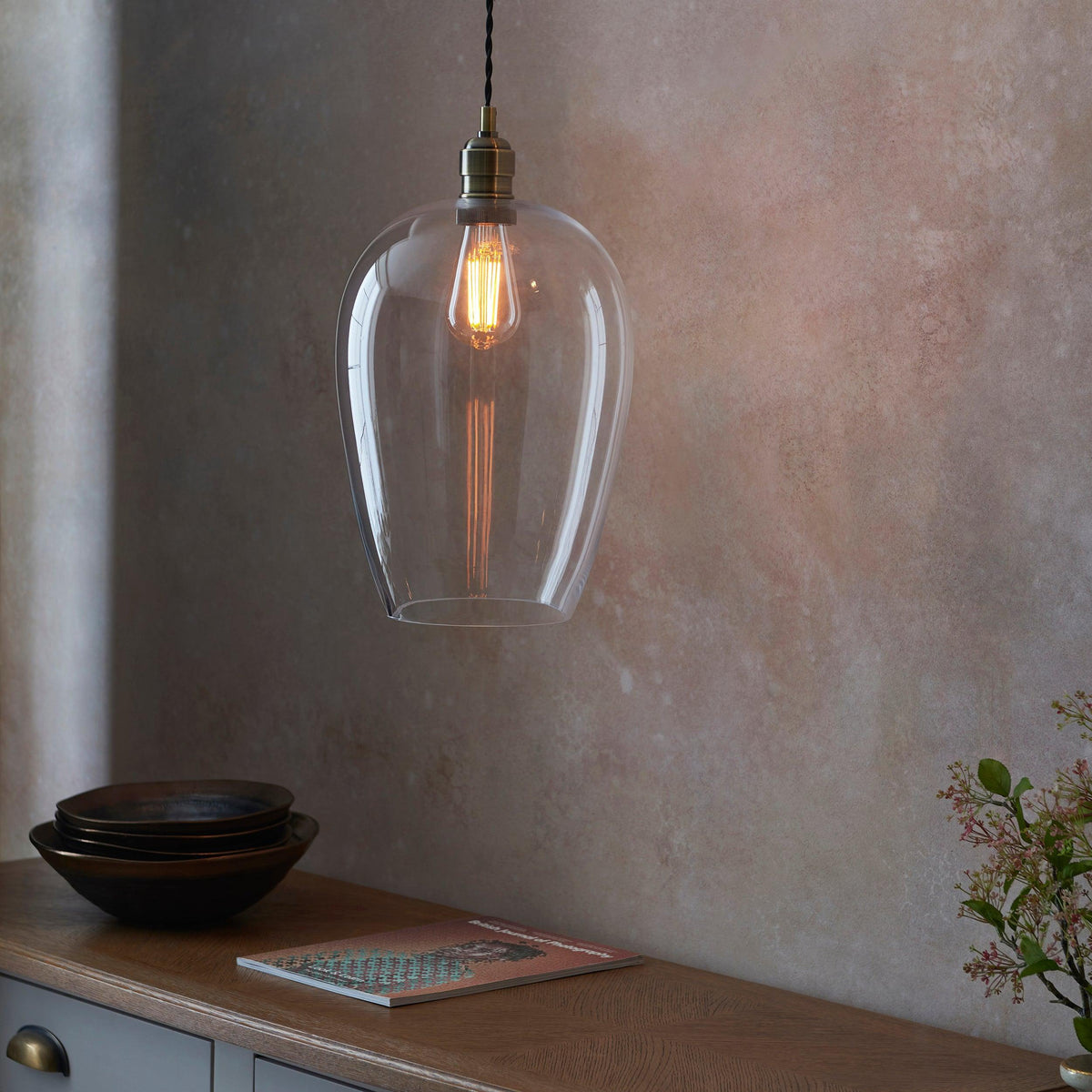 Island Large Brass & Glass Shade Art Deco Ceiling Pendant-OB-180926
