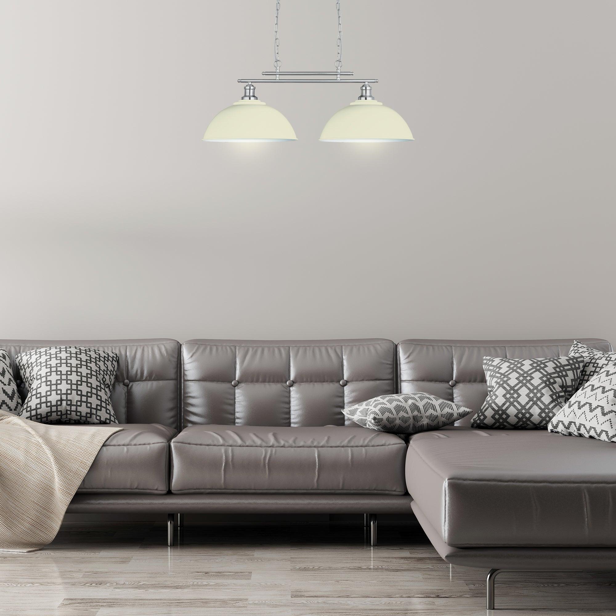 Fusion 2 Light Satin Silver Ceiling Bar & Cream Shades-OPEN-BOX-01-04-26