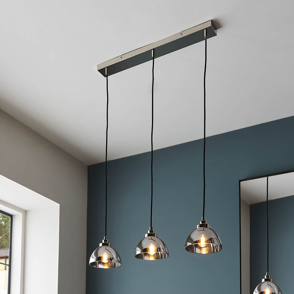 Caspa 3 Light Nickel Linear Pendant - Mirror Glass Shades