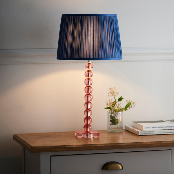Endon Adelie Pink Crystal Glass Table Lamp With Blue Shade