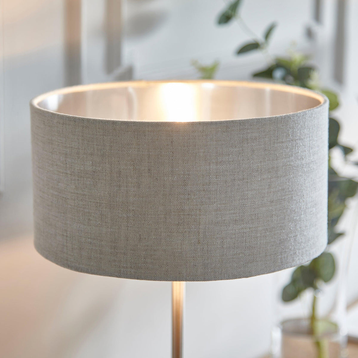 Endon Highclere Brushed Chrome Table Lamp - Linen Shade-warehouse-180926