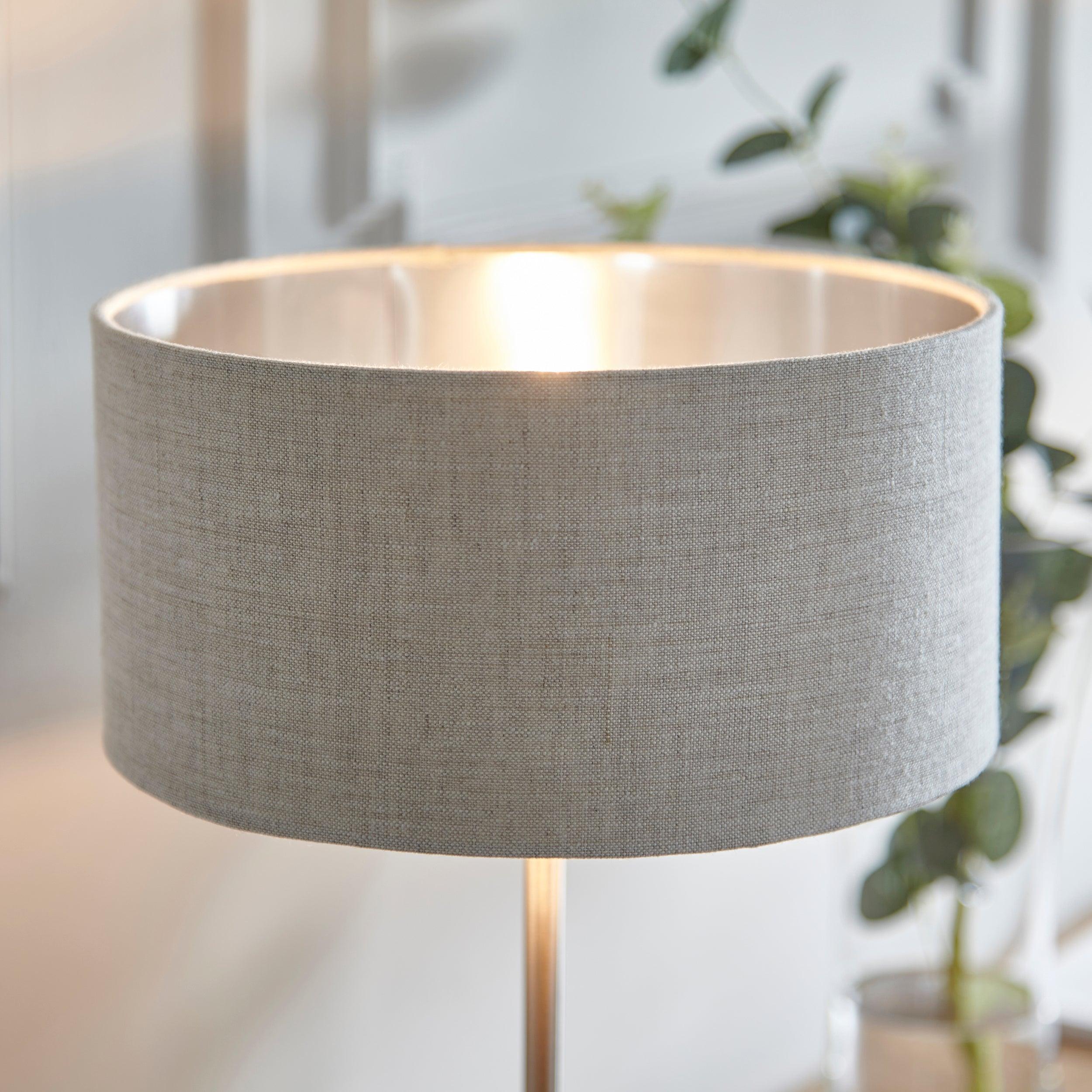 Endon Highclere Brushed Chrome Table Lamp - Linen Shade-OPEN-BOX-50-040626