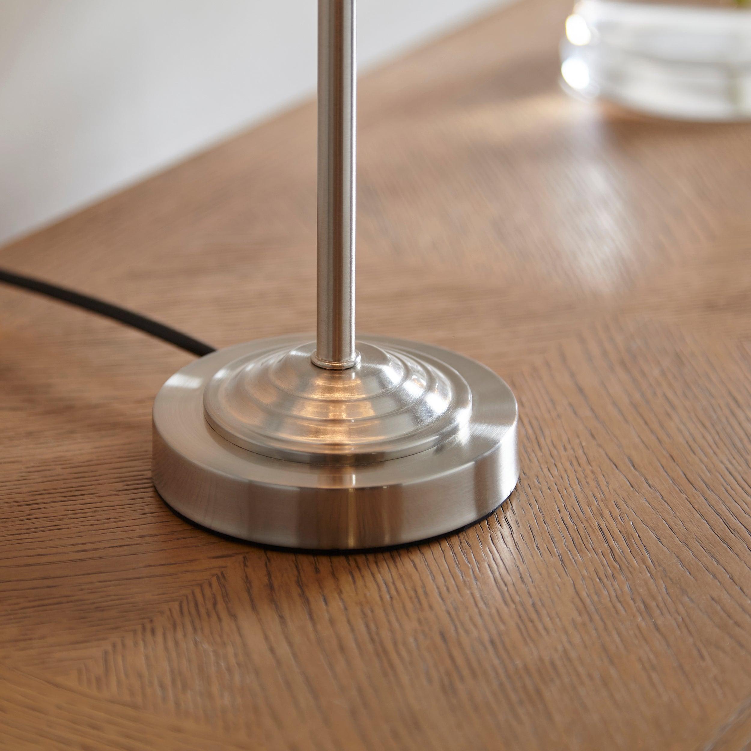 highclere brushed chrome table lamp linen shade by Endon Lighting Kitchen Lights CLose Up