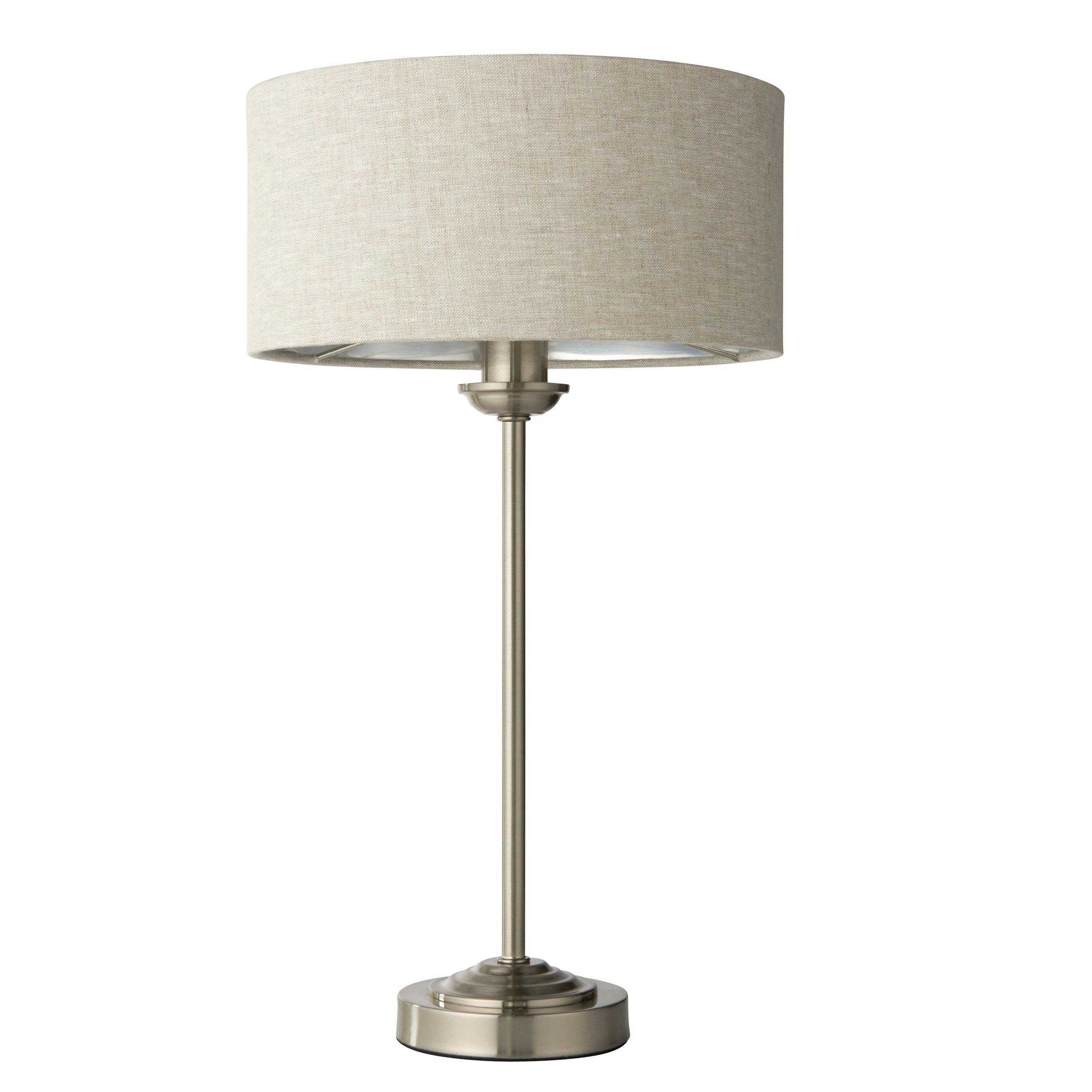 highclere brushed chrome table lamp linen shade by Endon Lighting Hallway lights Close Up