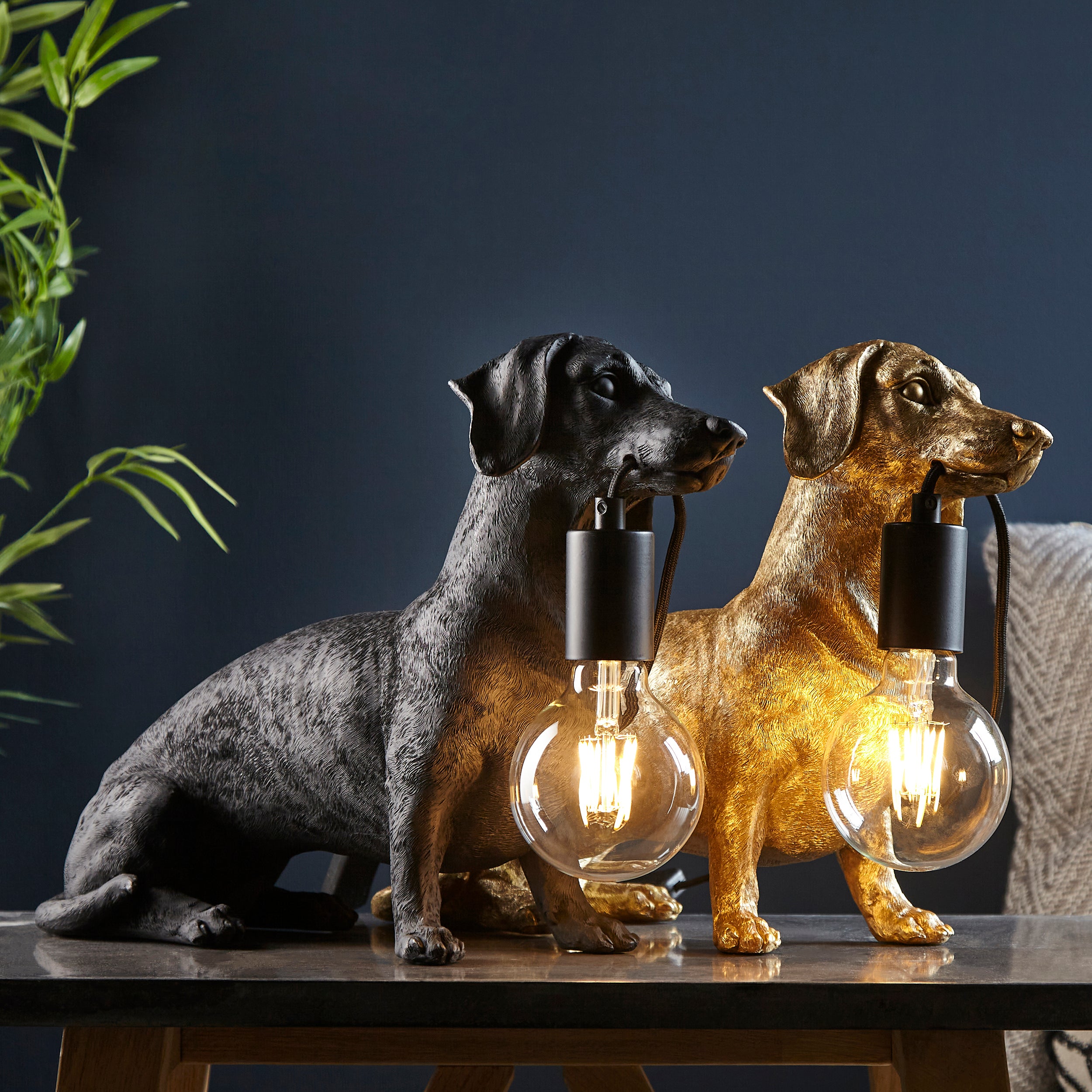 Dachshund Gold Dog Table Lamp