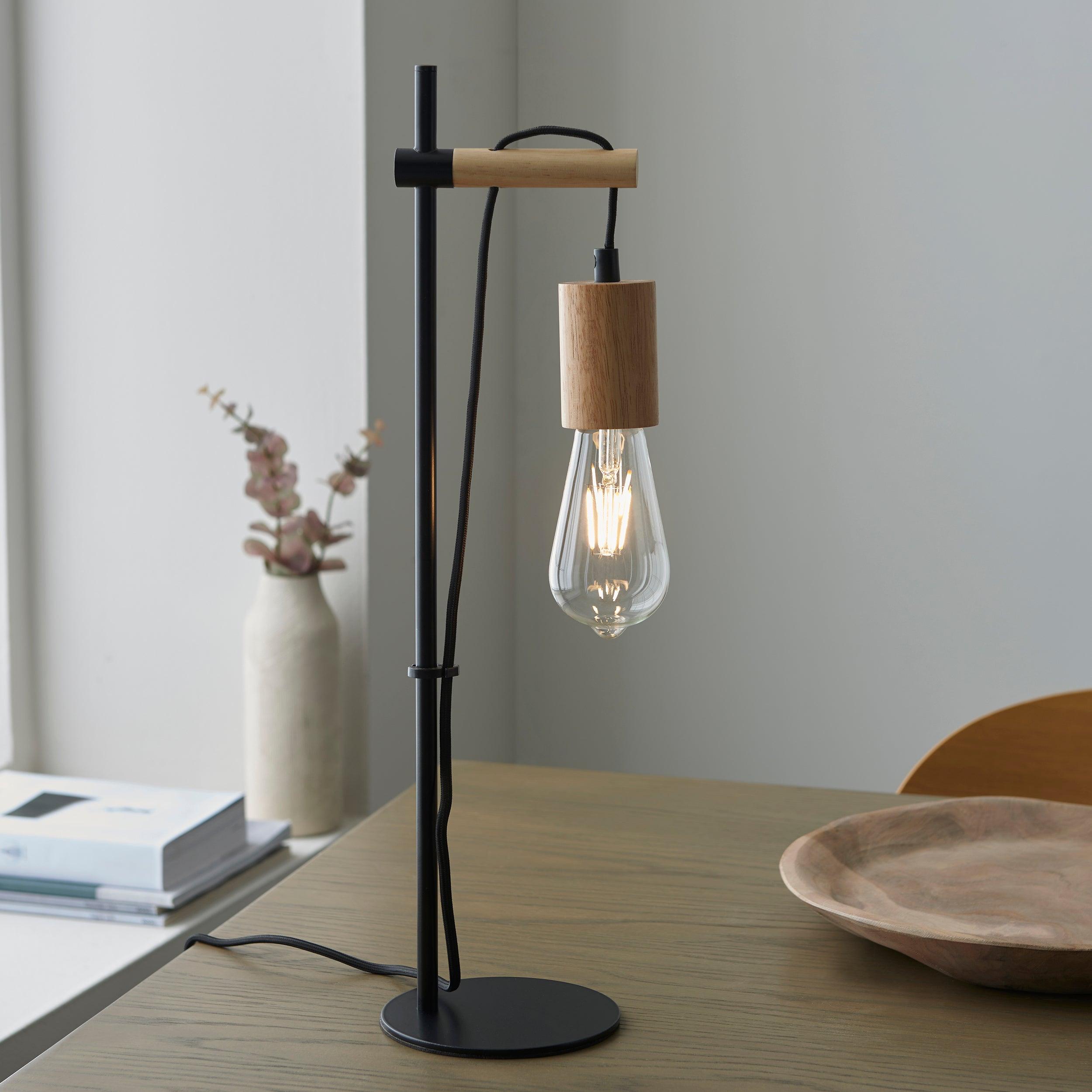 Sven Black Metal & Wood Table Lamp-OPEN-BOX