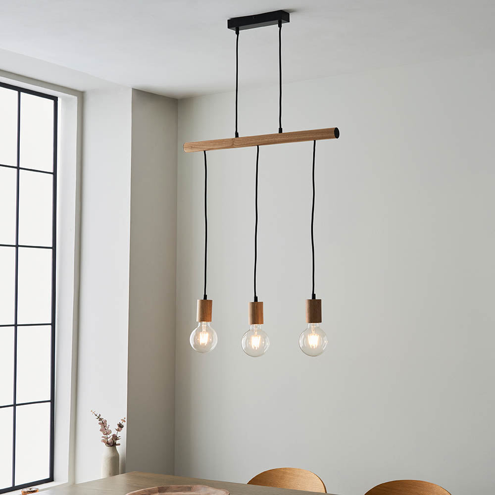 Sven 3 Light Wooden Linear Pendant