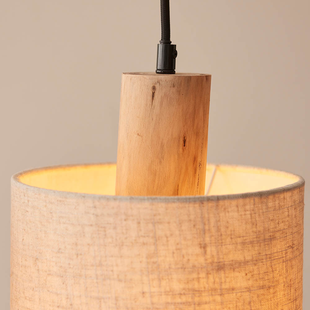 Durban 3 Light Linear Black & Wood Pendant - Linen Shades
