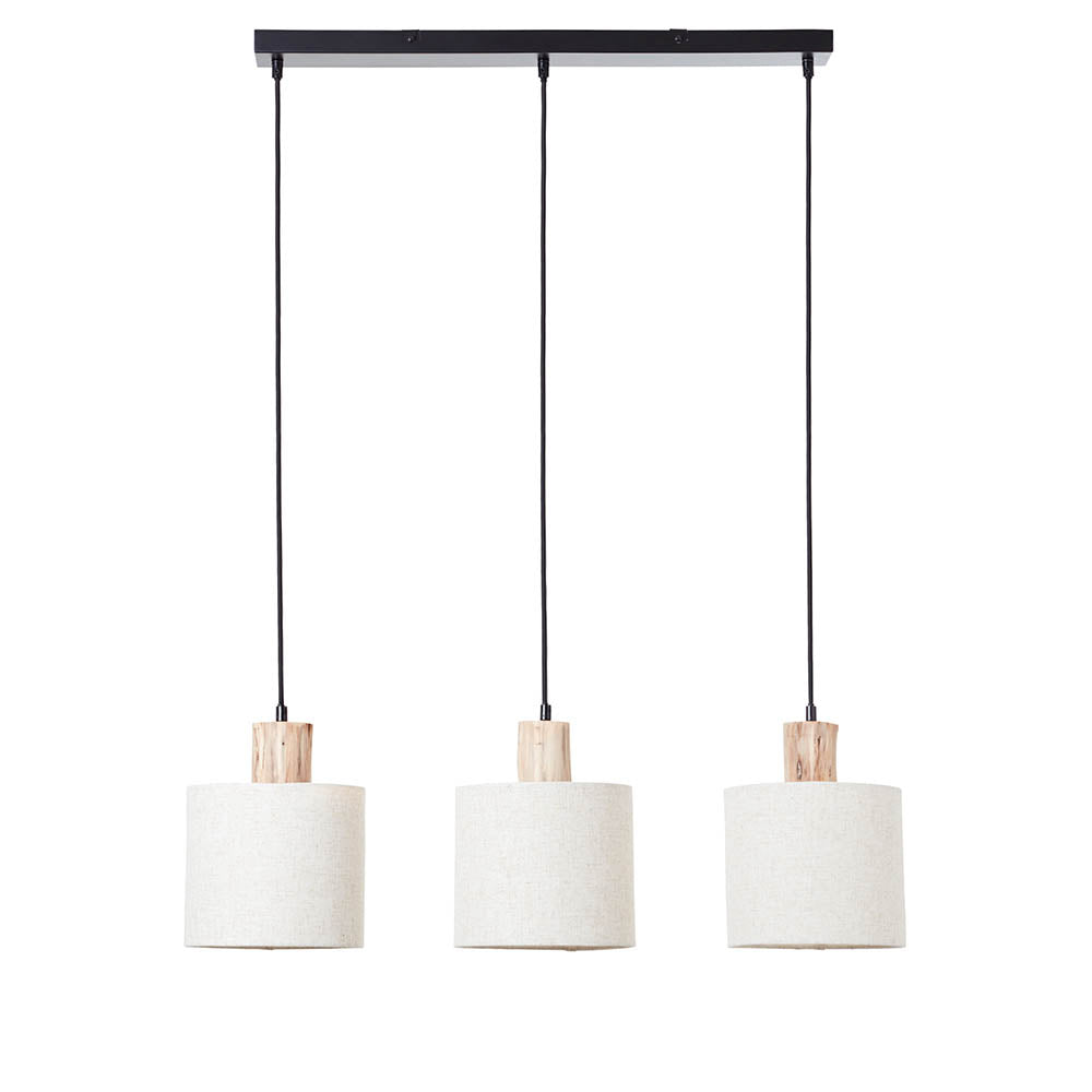 Durban 3 Light Linear Black & Wood Pendant - Linen Shades