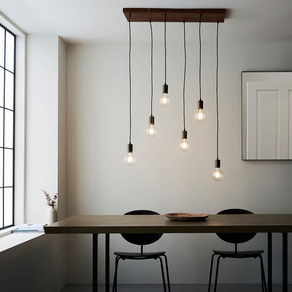 Stellan 6 Light Wood & Anthracite Linear Pendant