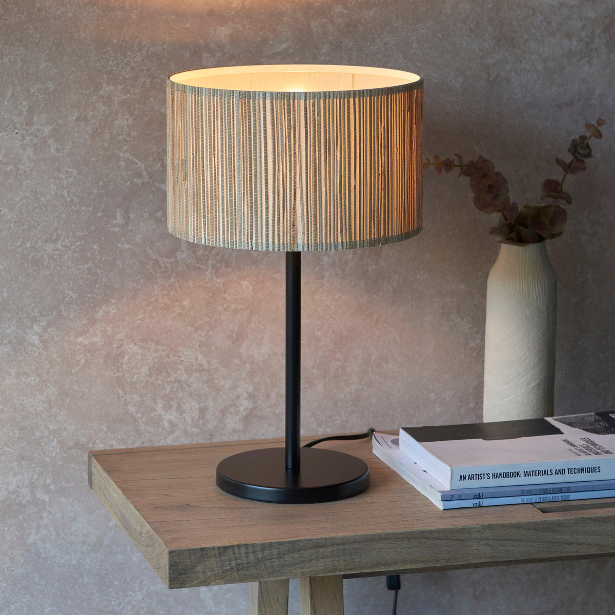 Longshore 1 Light Black Table Lamp With Seagrass Shade-OB-180926