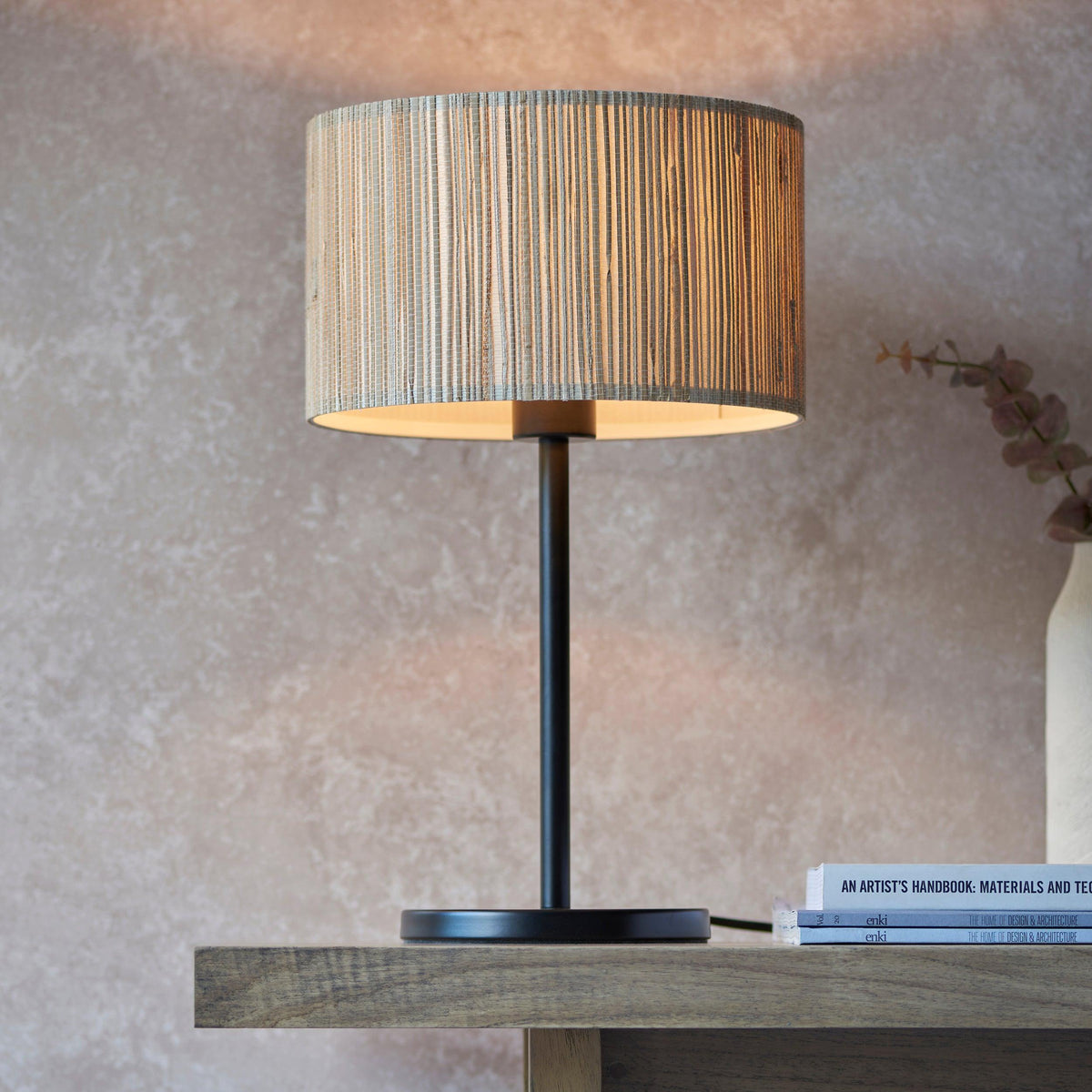 Longshore 1 Light Black Table Lamp With Seagrass Shade-OB-180926