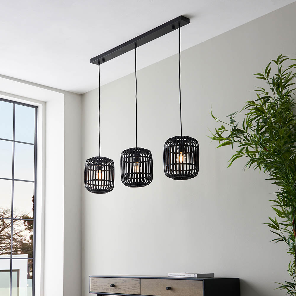 Mathias Black Bamboo 3 Light Linear Pendant
