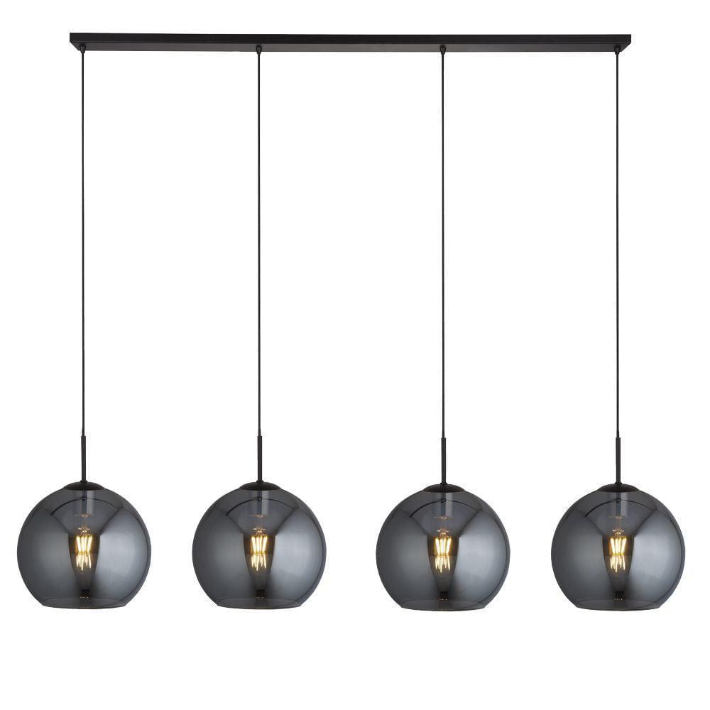 Amsterdam 4 Light Bar Black Pendant - Smoked Glass Shade-OB-180926