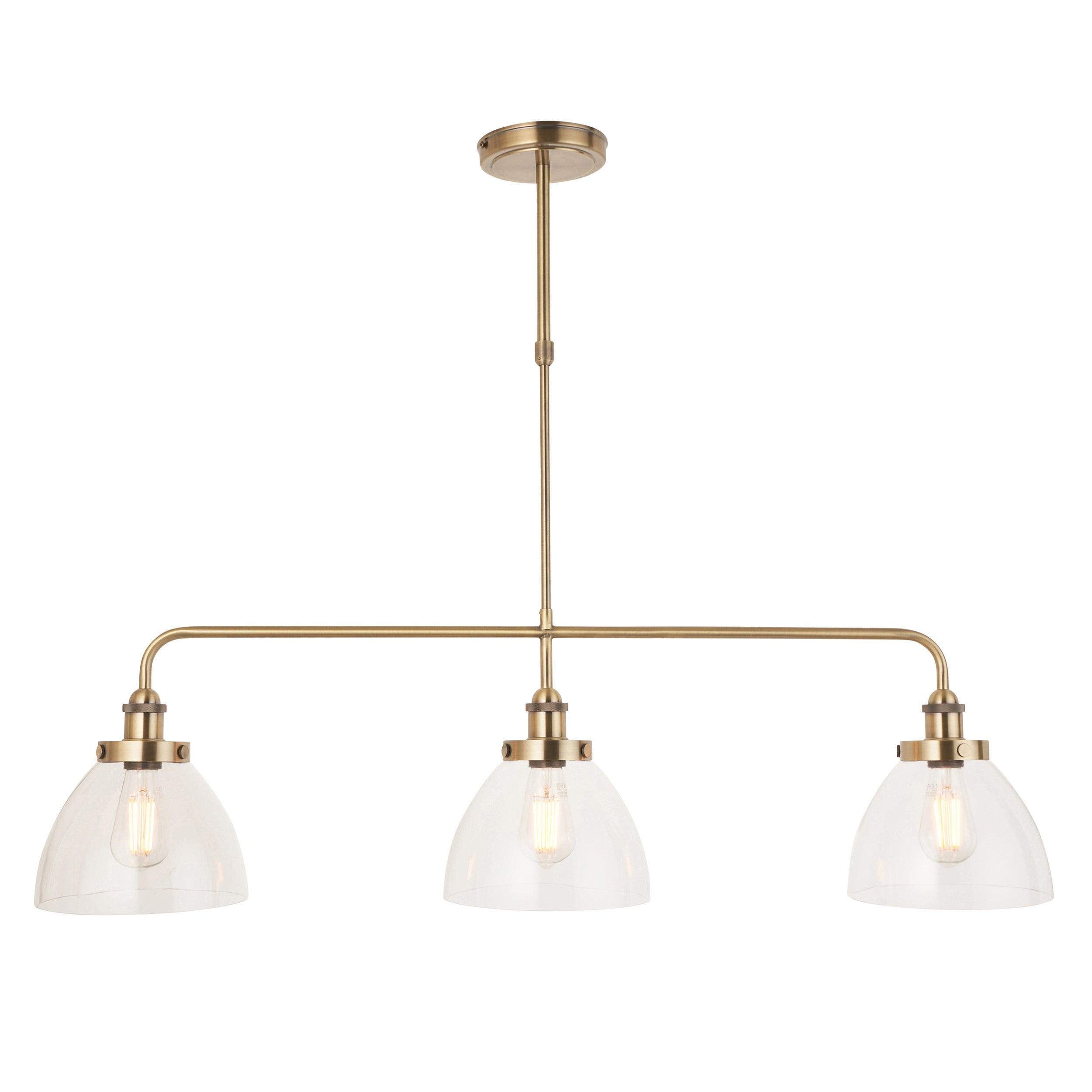 hansen linear 3 light brass pendant glass shades by Endon Lighting Dining Room Family Image