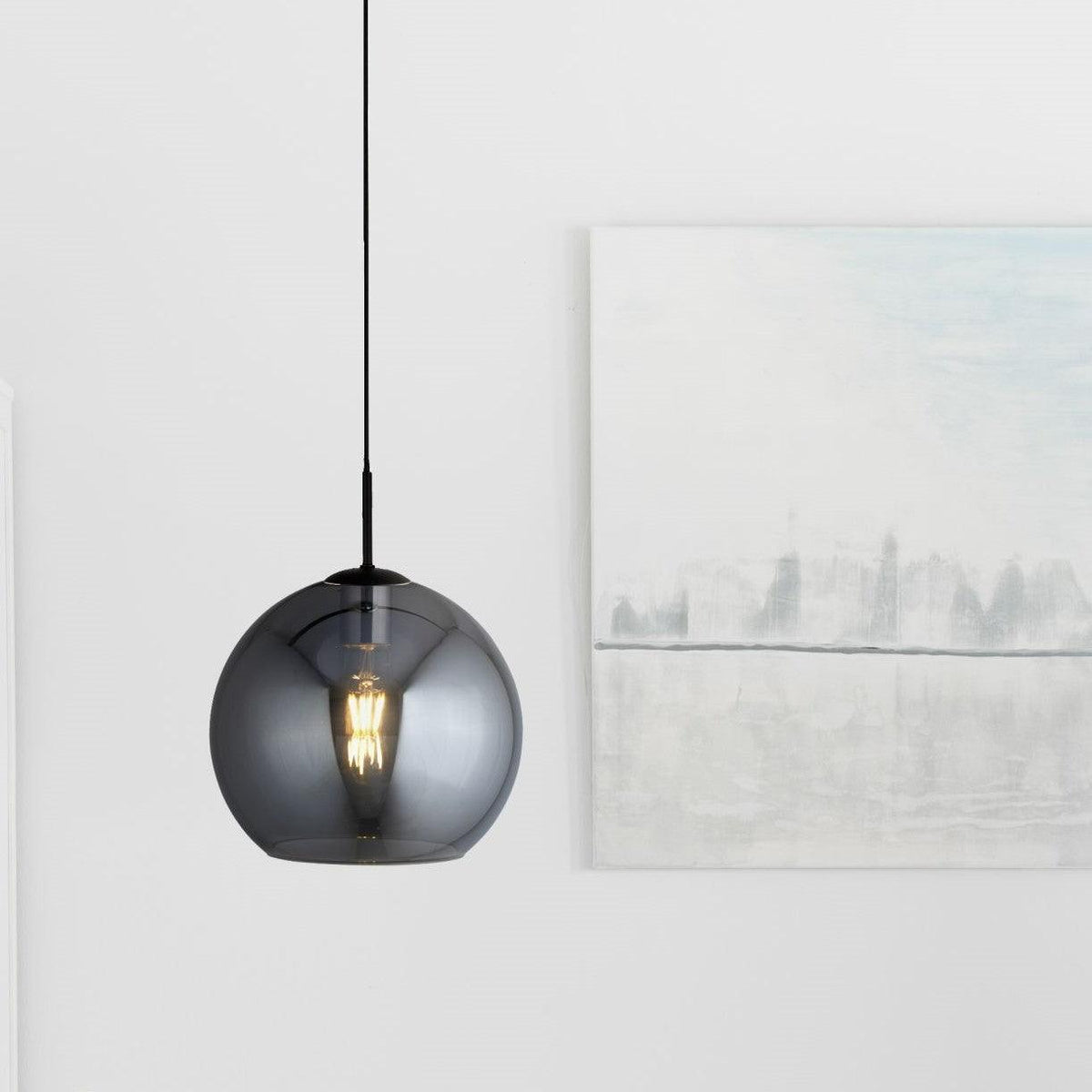Amsterdam 1 Light Round Black Pendant - Smoked Glass Shade-OB-180926