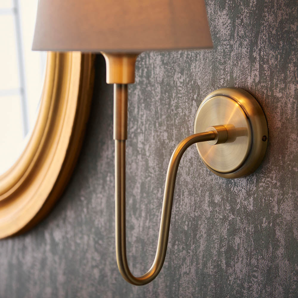 Rouen Brass Wall Light & Cici 8" Ivory Shade