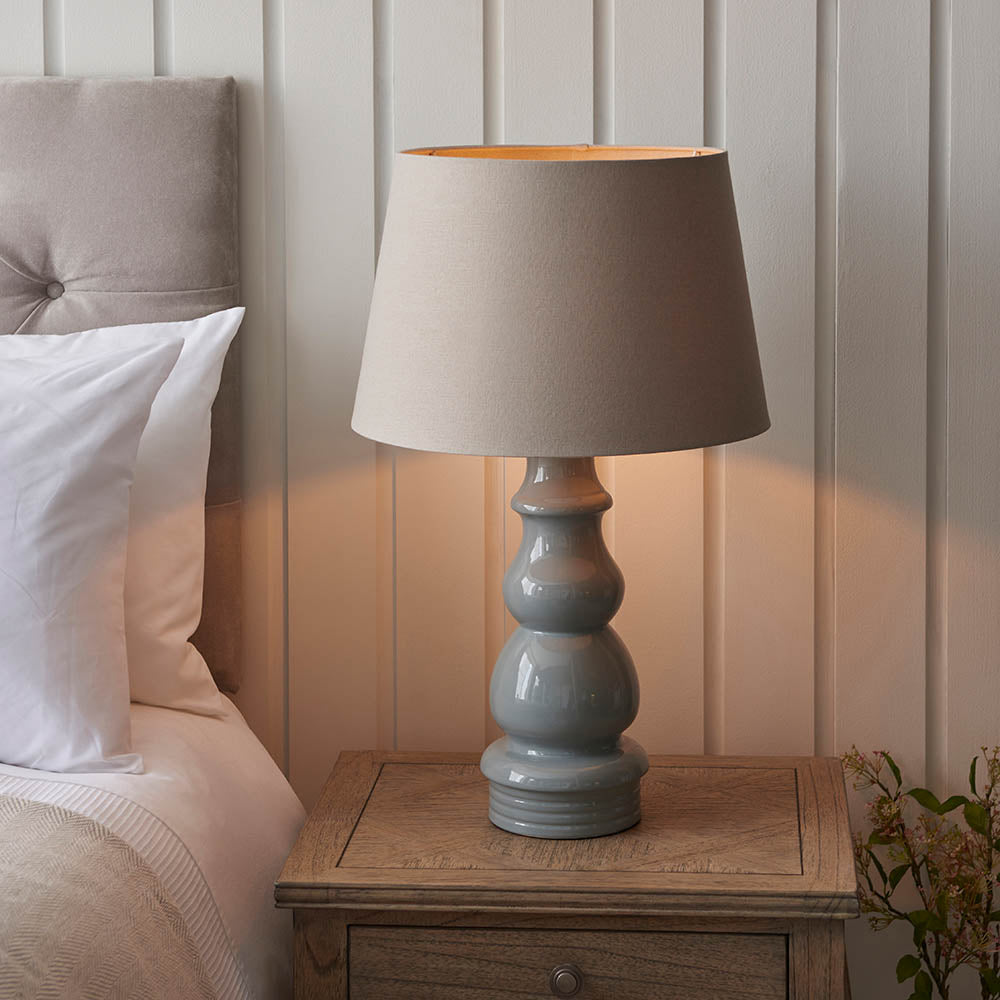 Provence Ceramic Grey Table Lamp - Cici Linen Shade