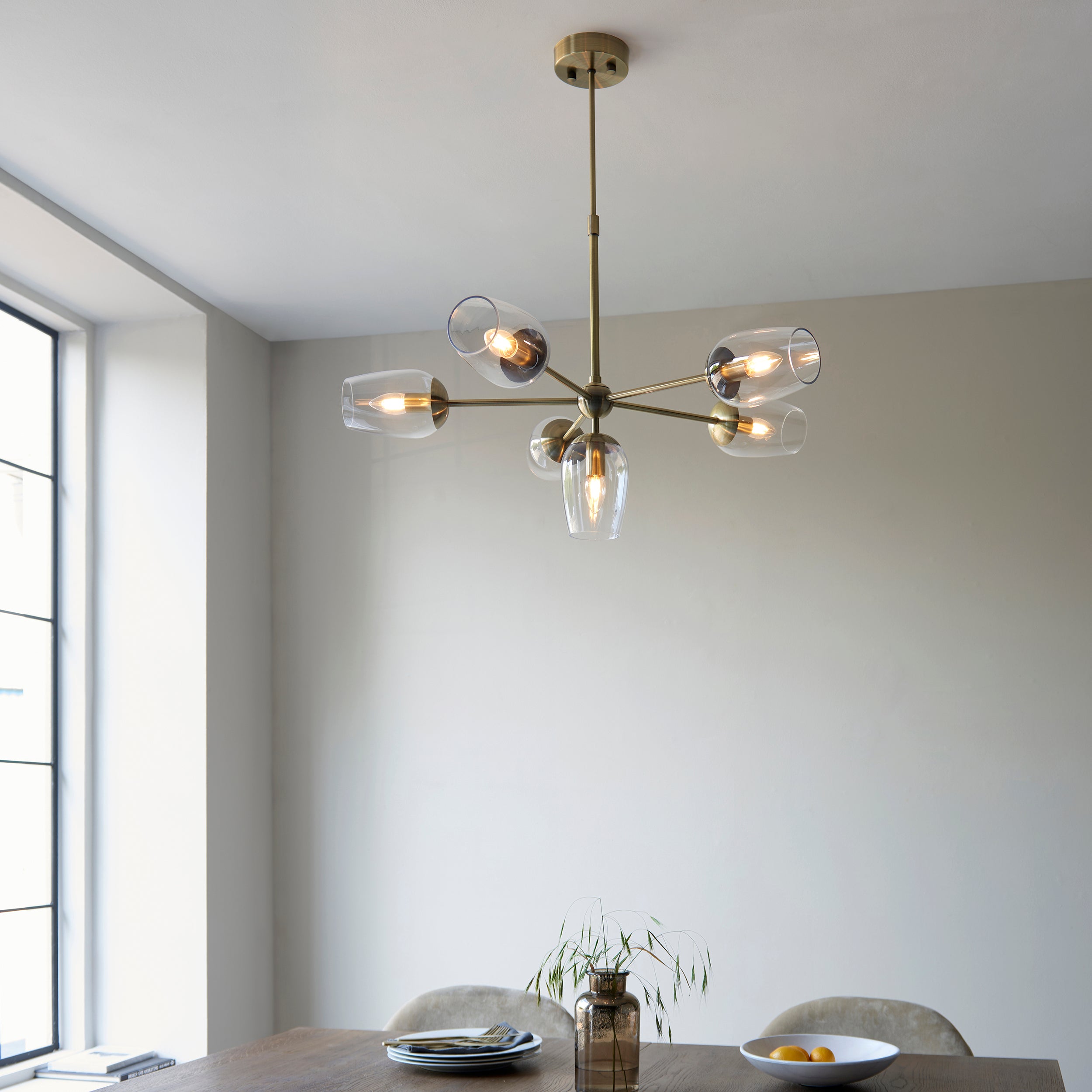 Maeve 6 Light Brass Pendant - Glass Shades