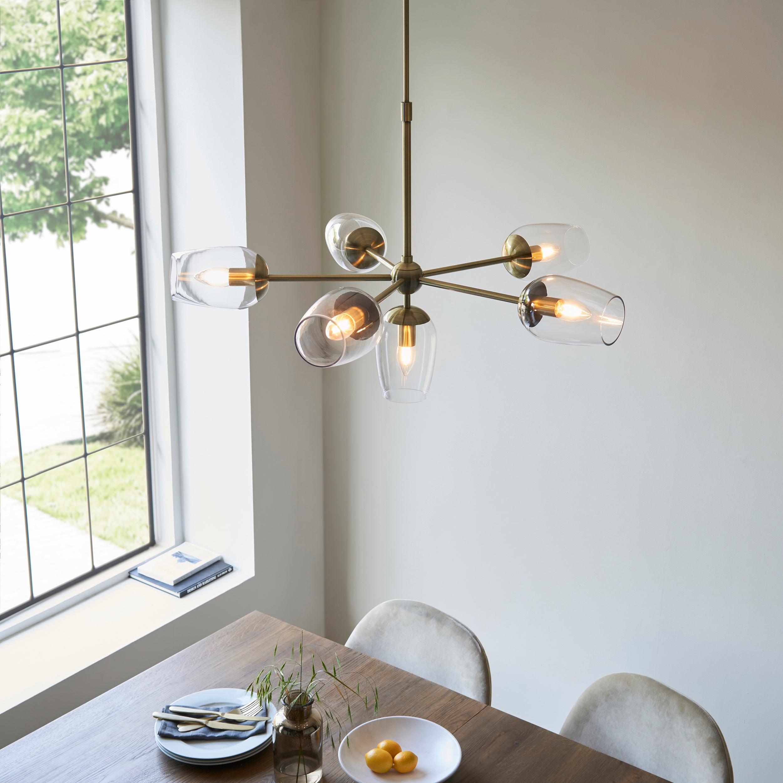 Maeve 6 Light Brass Pendant - Glass Shades