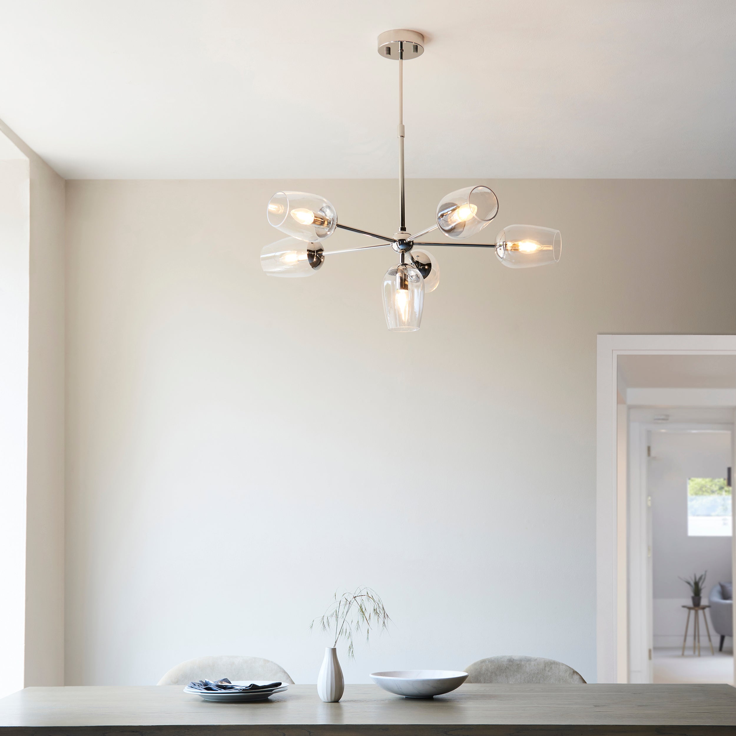 Maeve 6 Light Nickel Pendant - Glass Shades