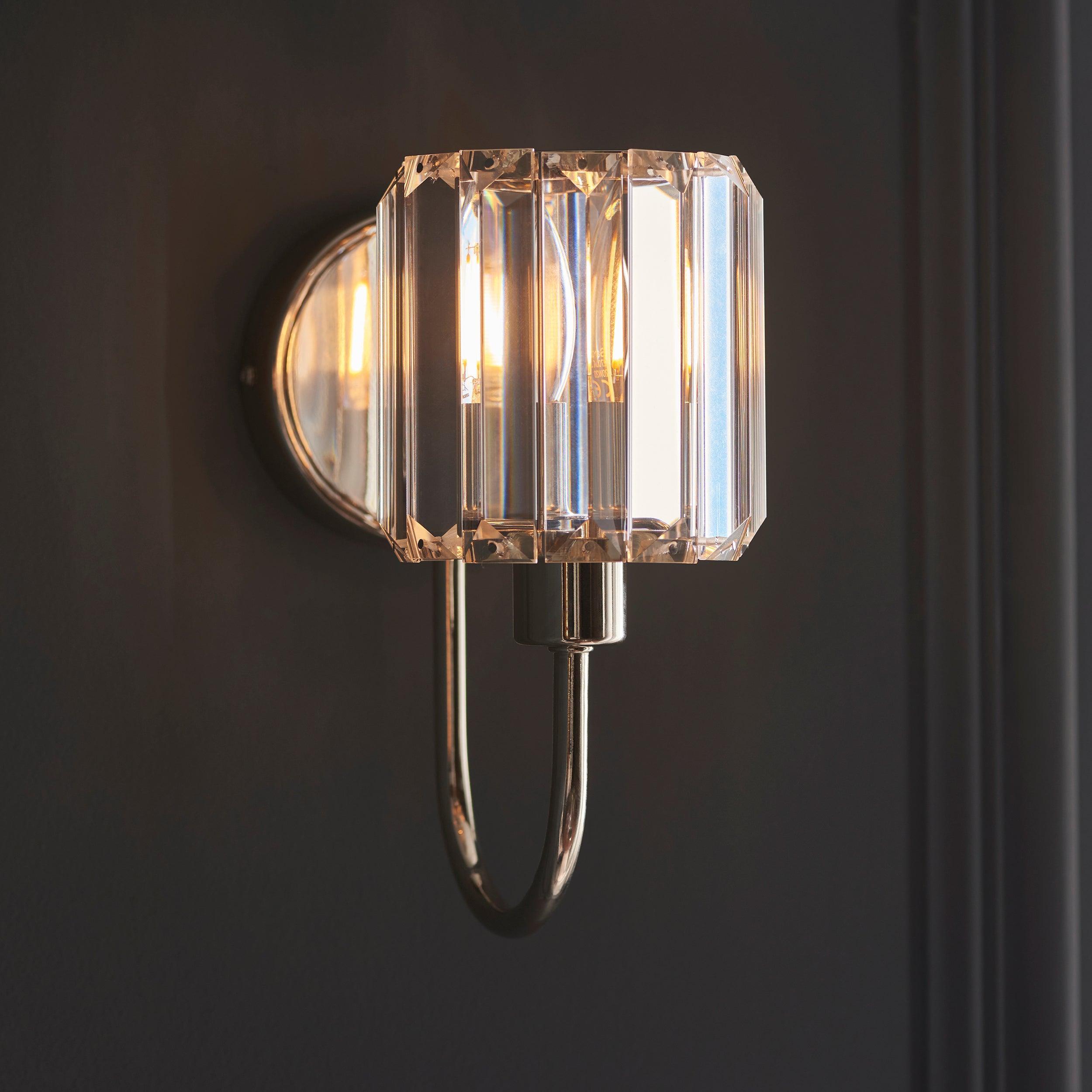 Berenice Nickel Wall Light - Clear Cut Glass Shade-WAREHOUSE-40-290626