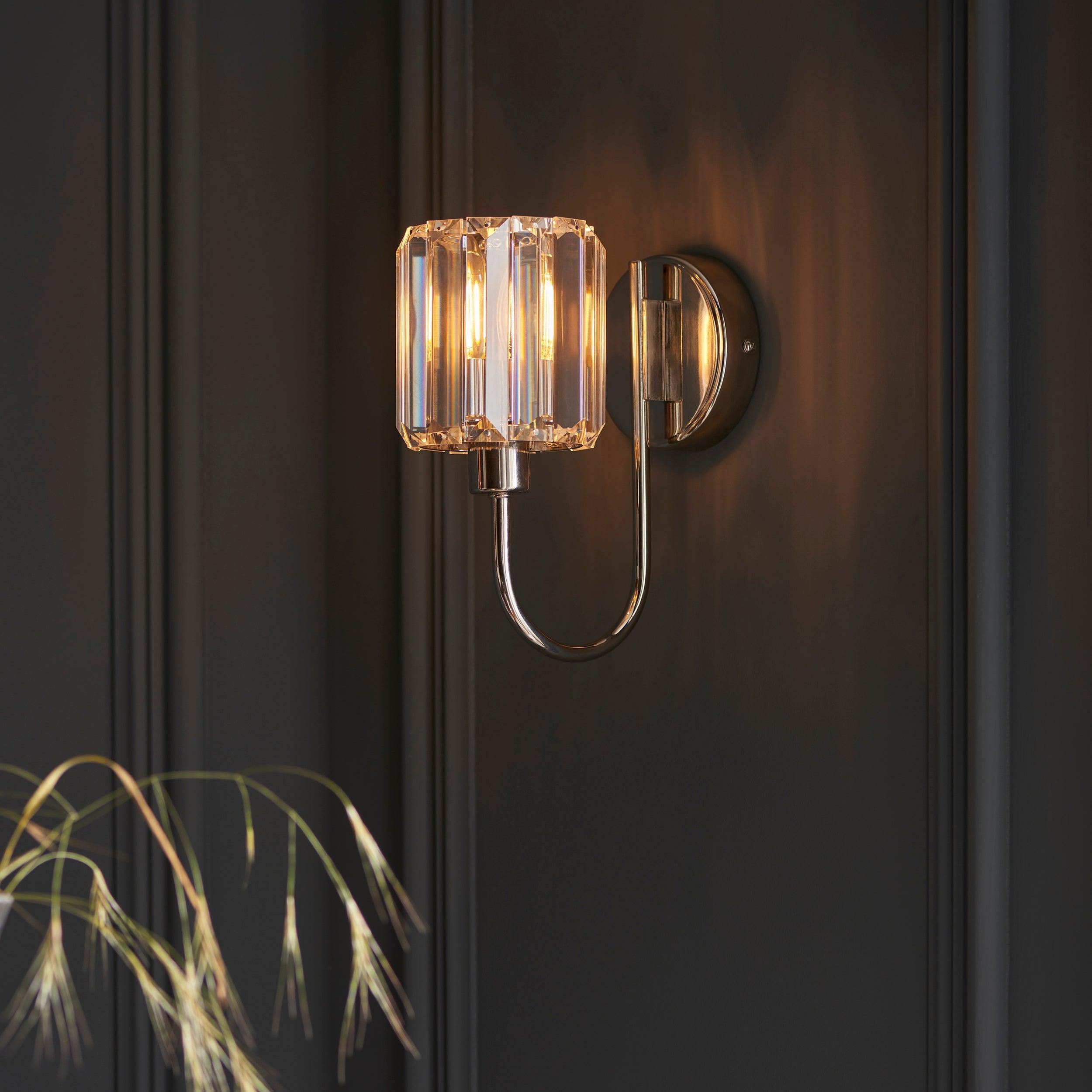 Berenice Nickel Wall Light - Clear Cut Glass Shade-WAREHOUSE-40-290626