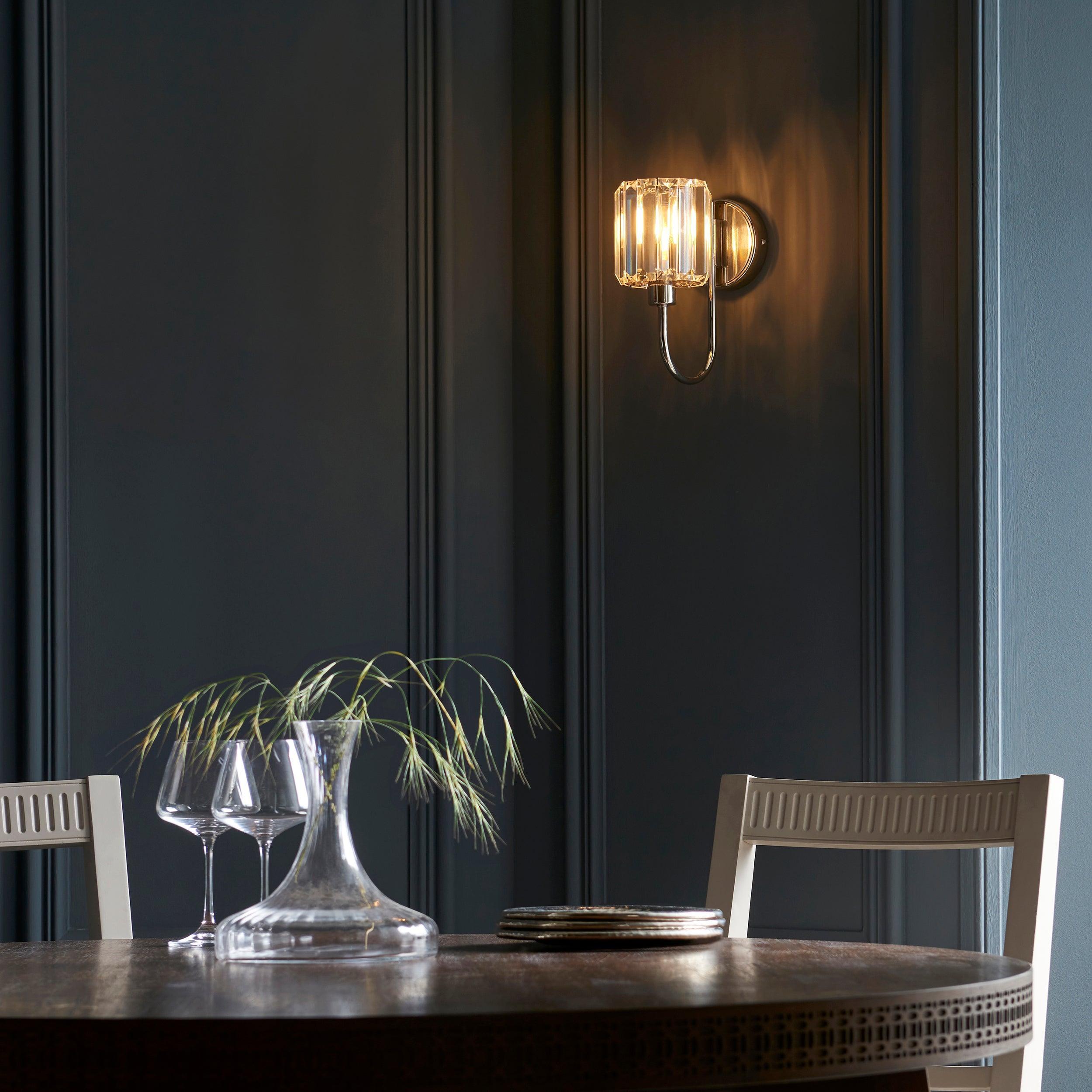 Berenice Nickel Wall Light - Clear Cut Glass Shade-WAREHOUSE-40-290626