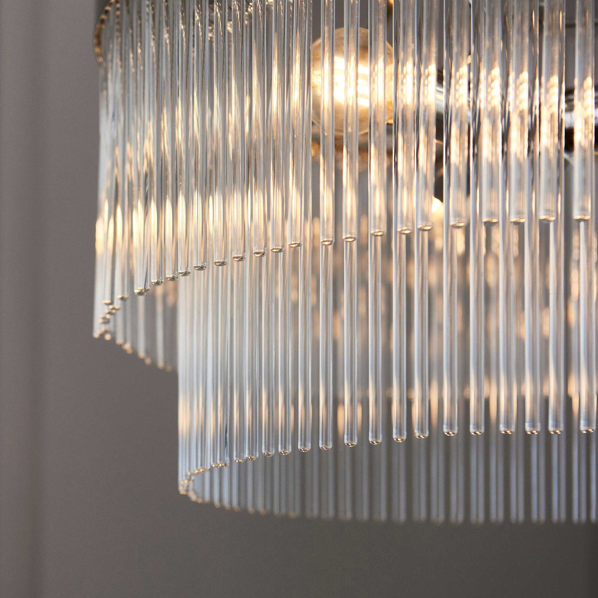 Marietta Nickel 5 Light Ceiling Pendant - Glass Rods-WAREHOUSE-40-290626