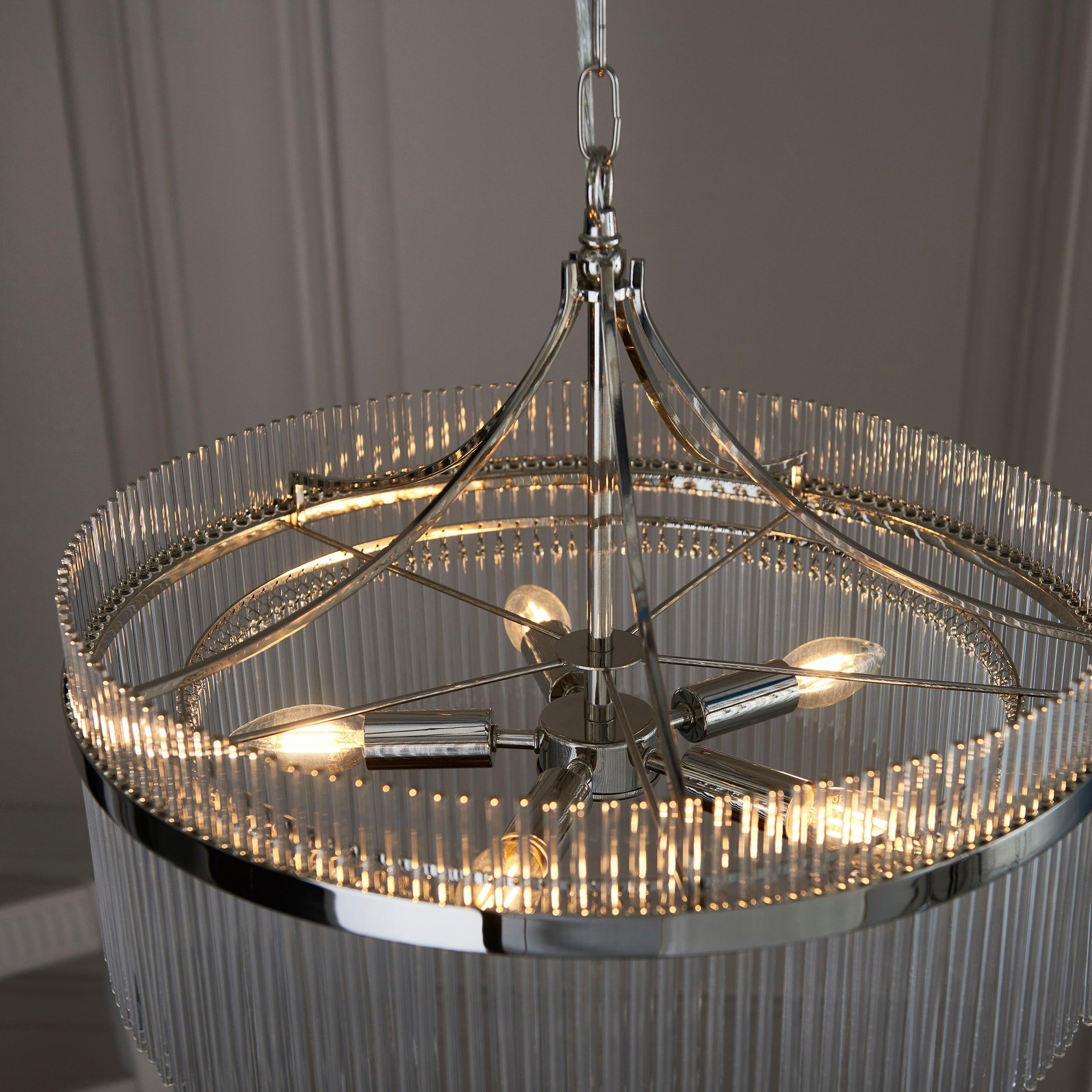 Marietta Nickel 5 Light Ceiling Pendant - Glass Rods-WAREHOUSE-40-290626