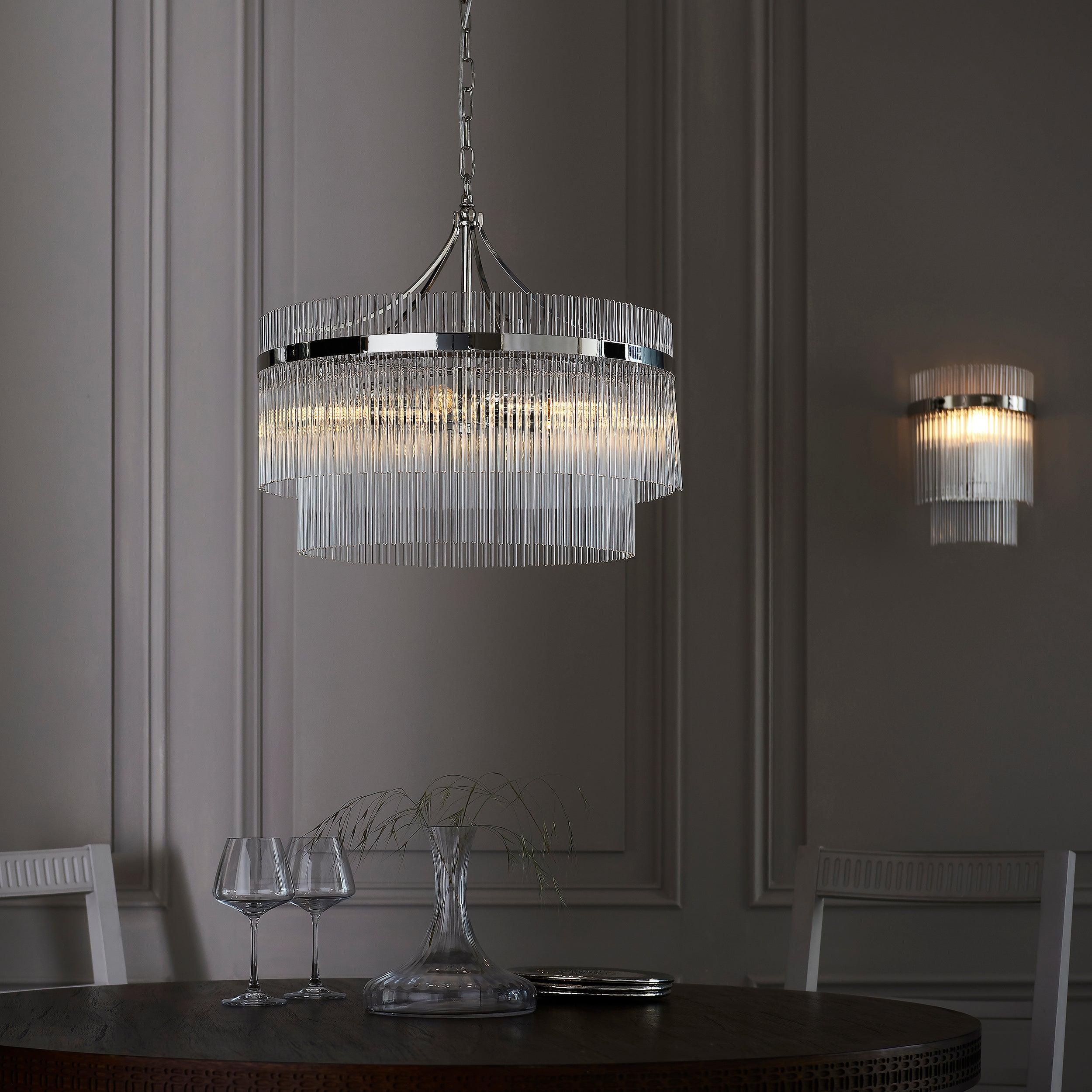 Marietta Nickel 5 Light Ceiling Pendant - Glass Rods-WAREHOUSE-40-290626