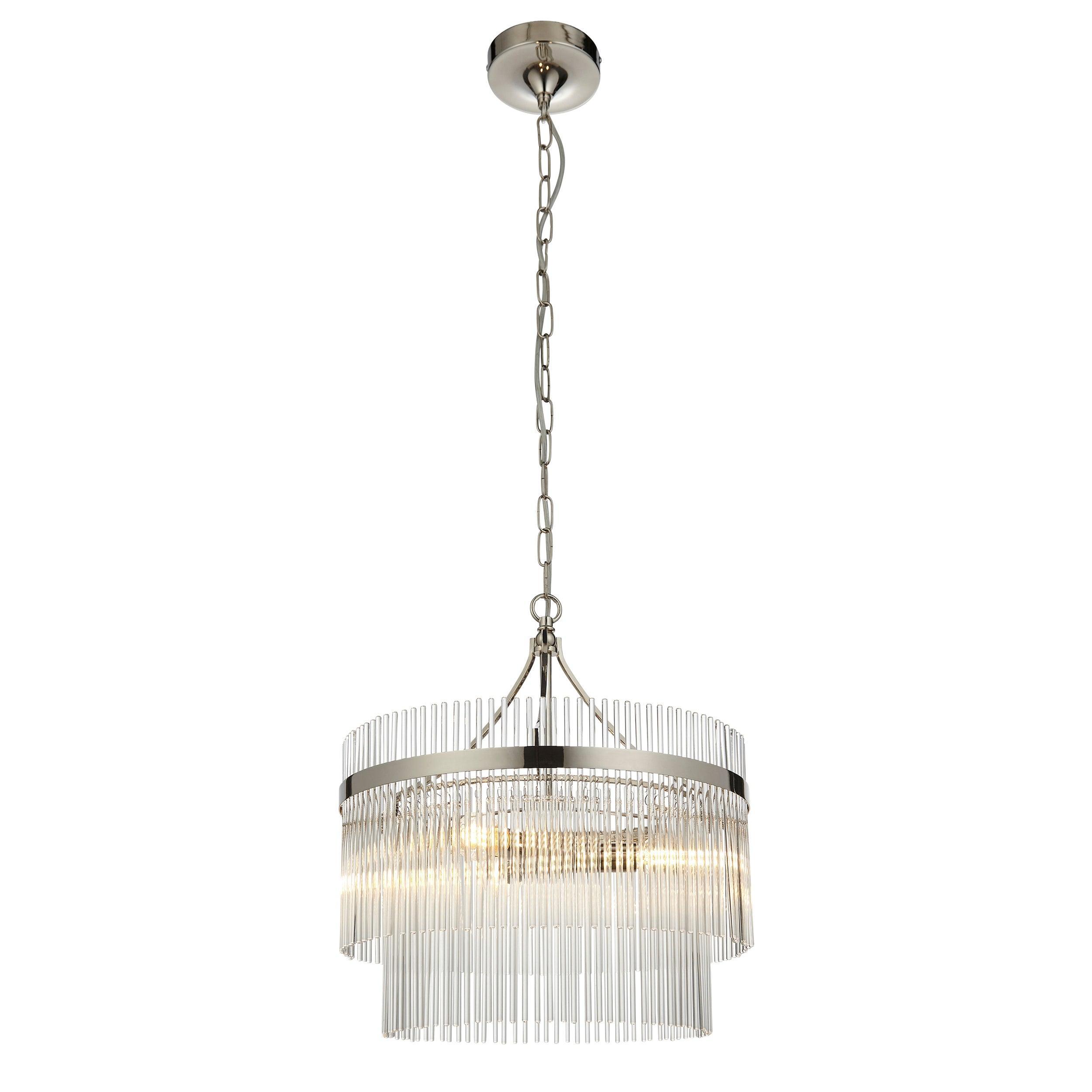 Marietta 3 Light Nickel & Glass Rod Ceiling Pendant-Ceiling Pendant Lights-Endon Lighting Living Room Close Up Lighting Tiffany Lighting Direct