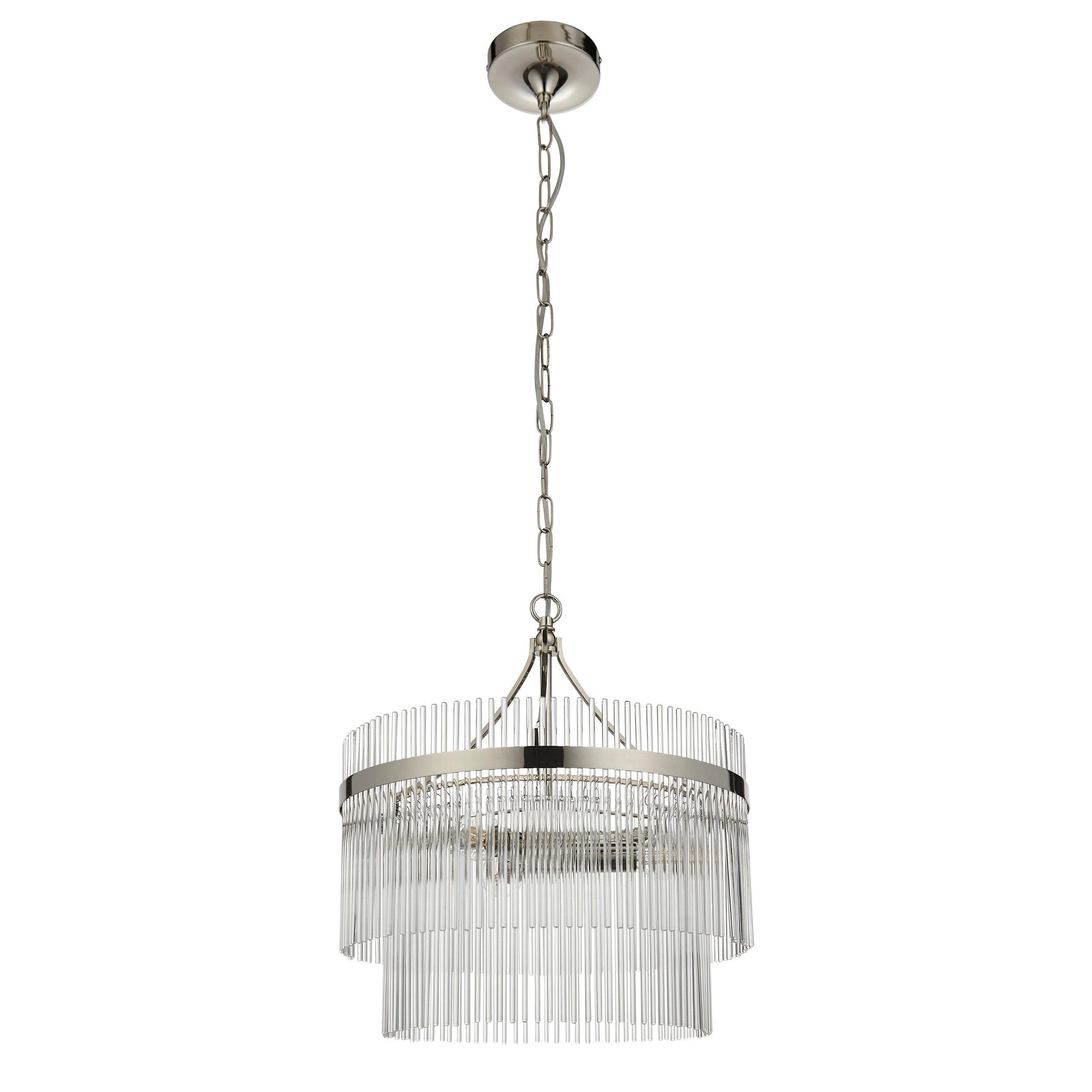 Marietta 3 Light Nickel & Glass Rod Ceiling Pendant-Ceiling Pendant Lights-Endon Lighting hallway lighting photo Tiffany Lighting Direct
