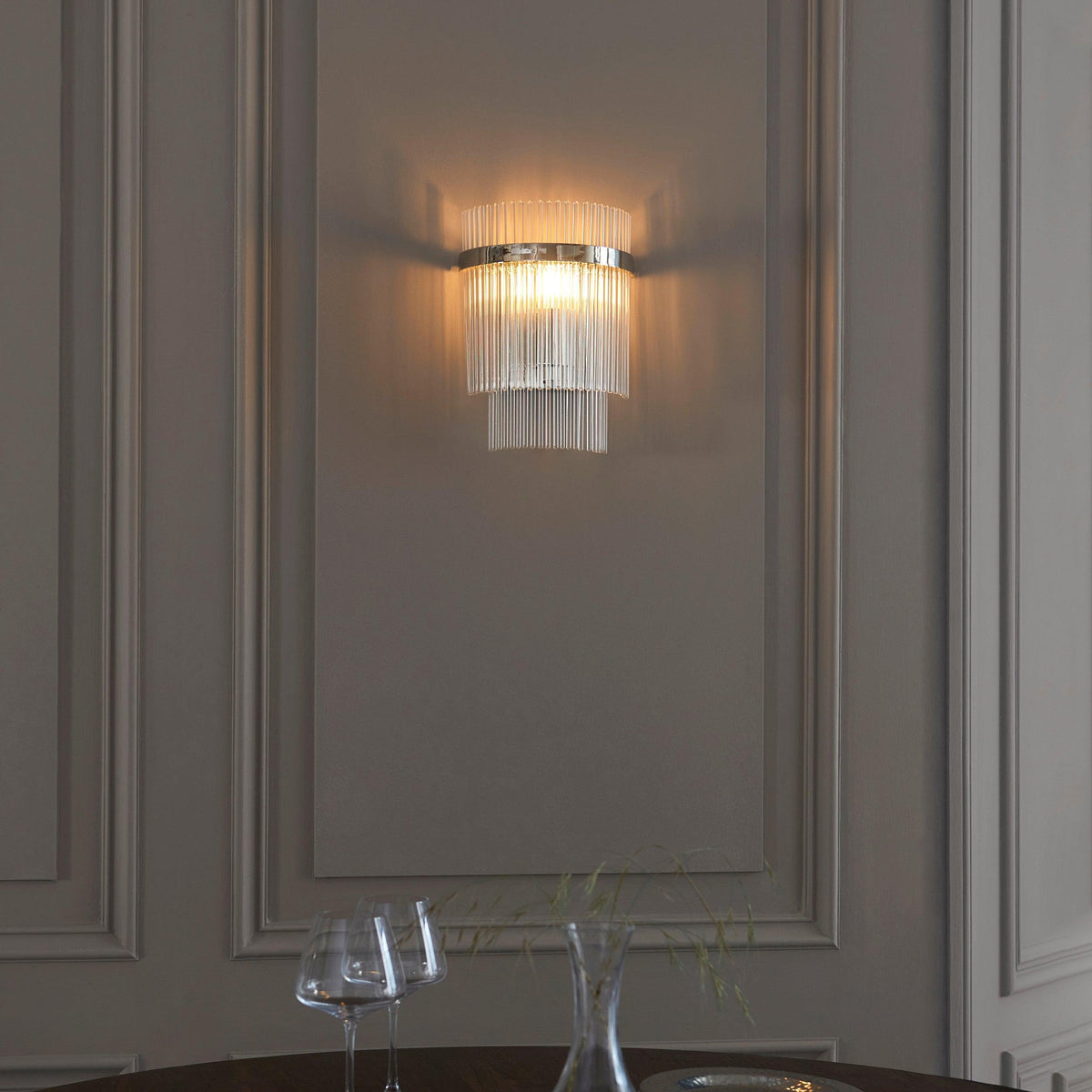 Marietta Nickel Wall Light - Glass Rod Shade-OB-180926