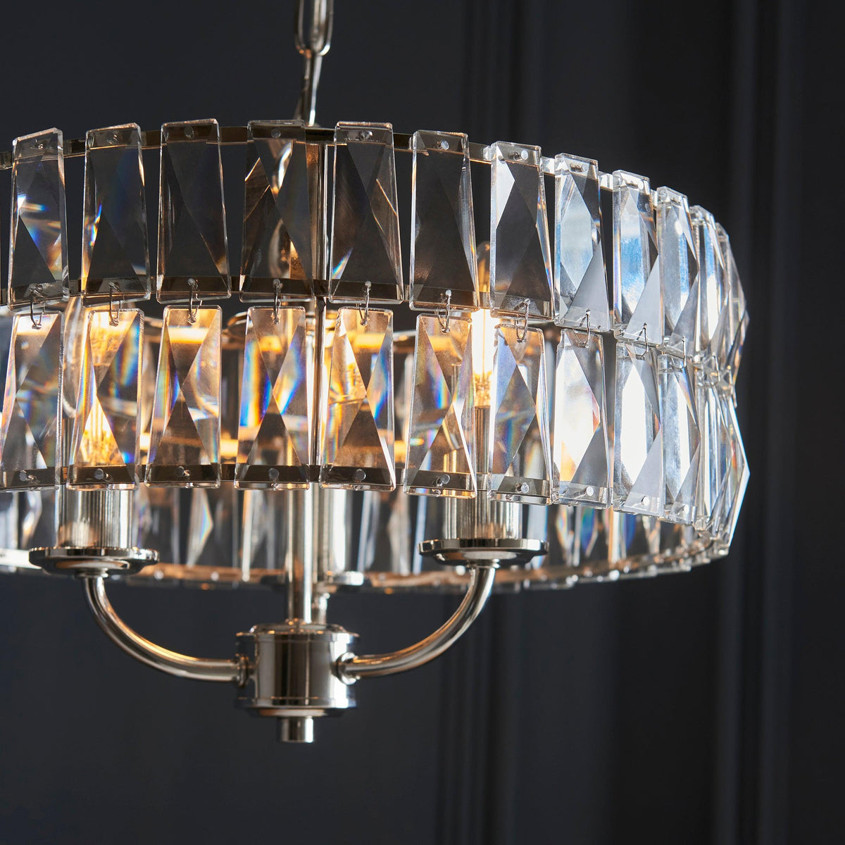 Clifton 3 Light Nickel & Clear Cut Glass Pendant-OB-180926