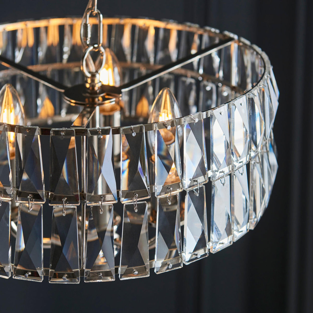 Clifton 3 Light Nickel & Clear Cut Glass Pendant-OB-180926