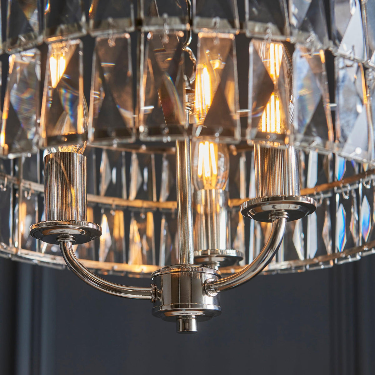 Clifton 3 Light Nickel & Clear Cut Glass Pendant-OB-180926