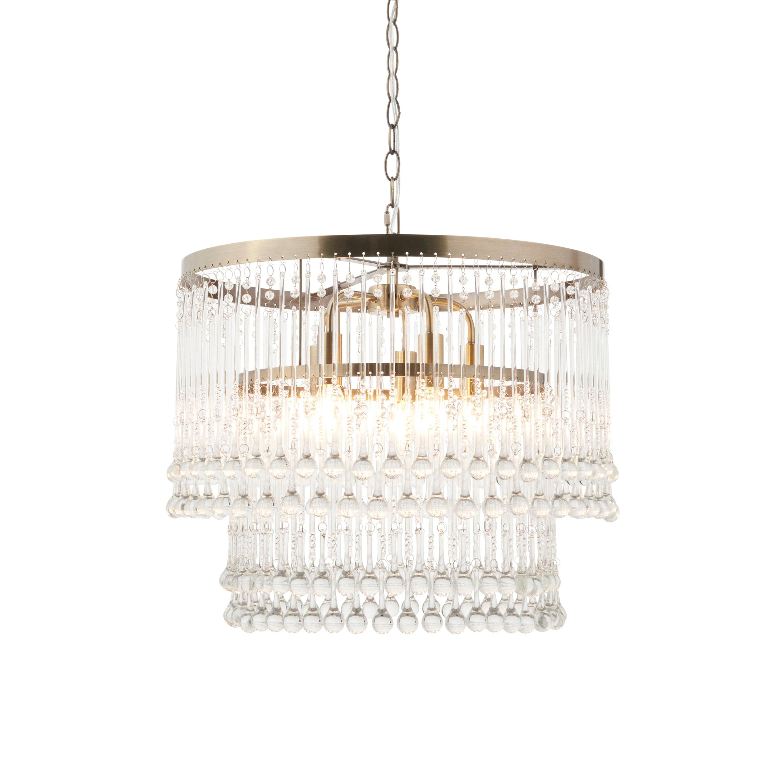 Genevieve 5 Light Brass and Clear Glass Droplet Chandelier