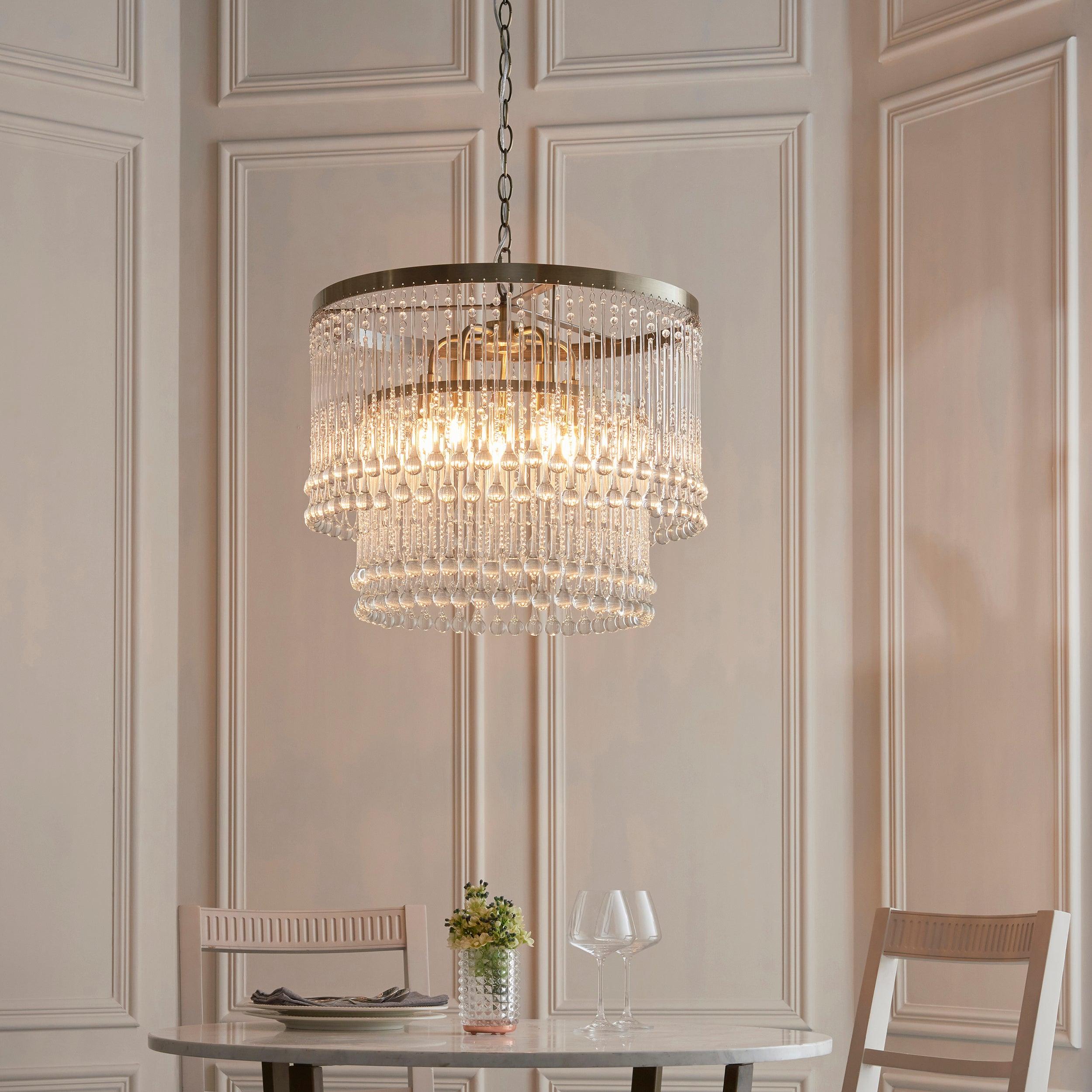 Genevieve 5 Light Brass and Clear Glass Droplet Chandelier