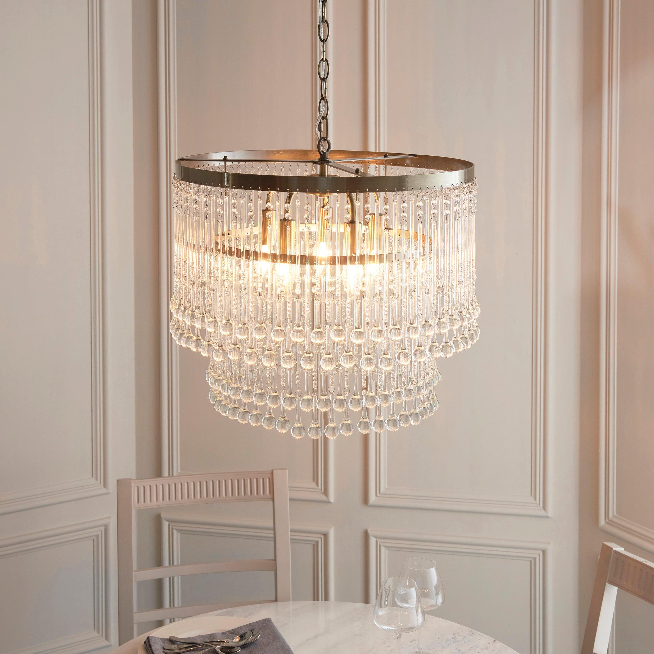 Genevieve 5 Light Brass and Clear Glass Droplet Chandelier