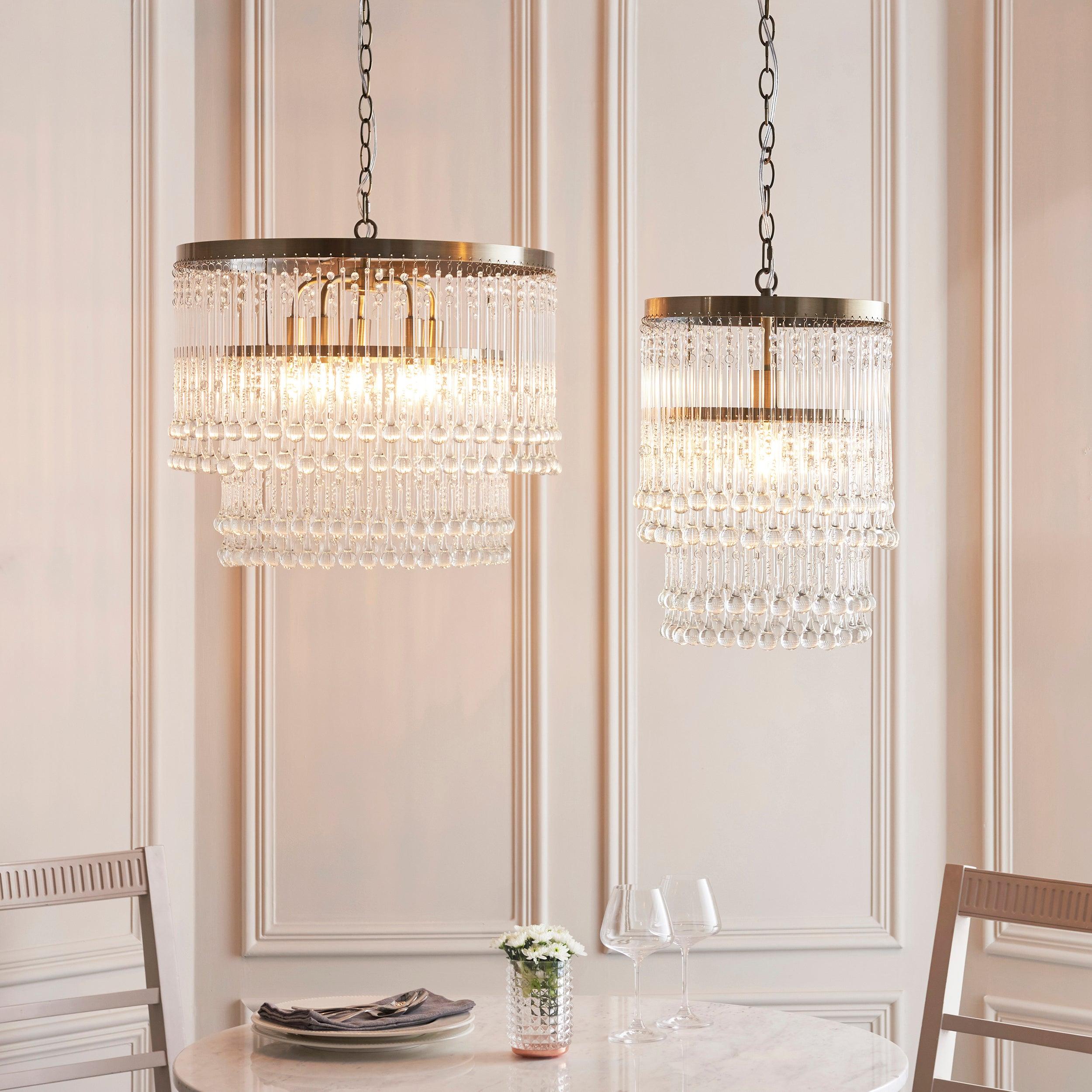 Genevieve 5 Light Brass and Clear Glass Droplet Chandelier