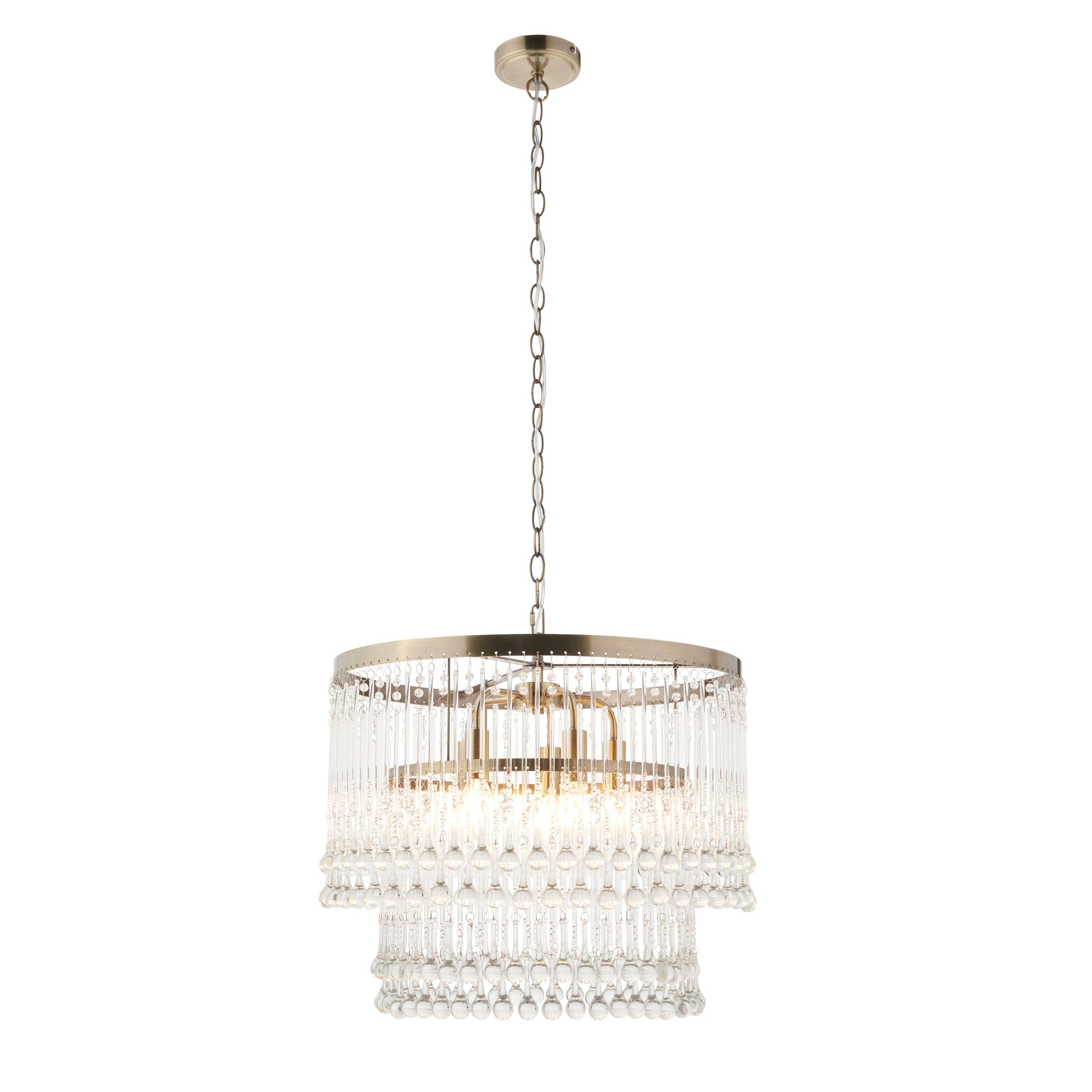 Genevieve 5 Light Brass and Clear Glass Droplet Chandelier