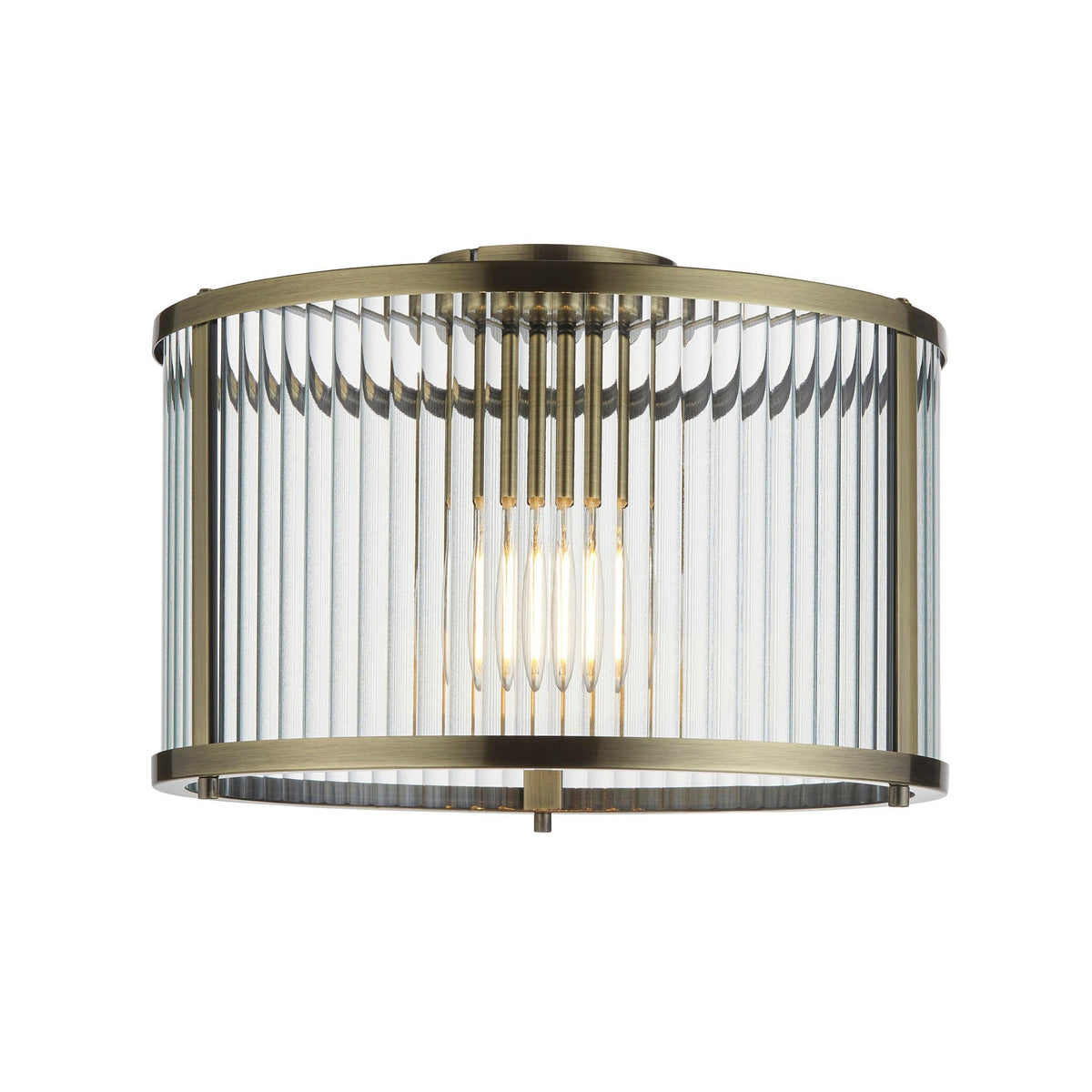 Endon Ridgeton Antique Brass & Ribbed Shade Glass Ceiling Flush-OB-180926