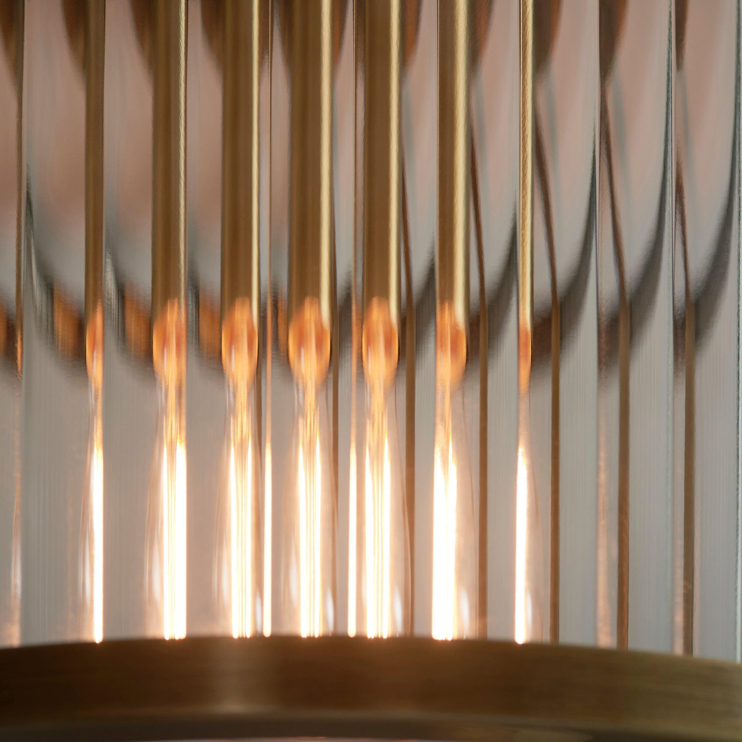 Endon Ridgeton Antique Brass & Ribbed Shade Glass Ceiling Flush_Glass Shade Close-up Living Room