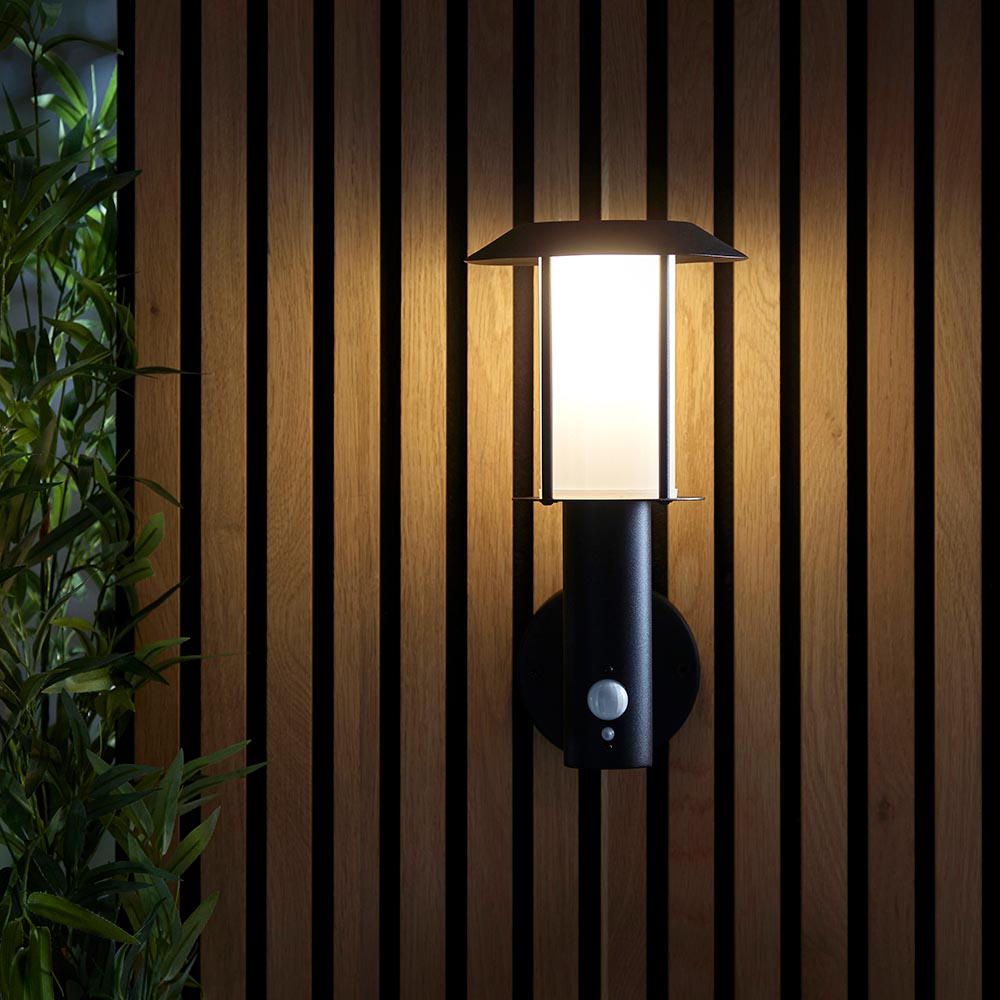 Tarrow Solar Black Outdoor PIR Wall Light