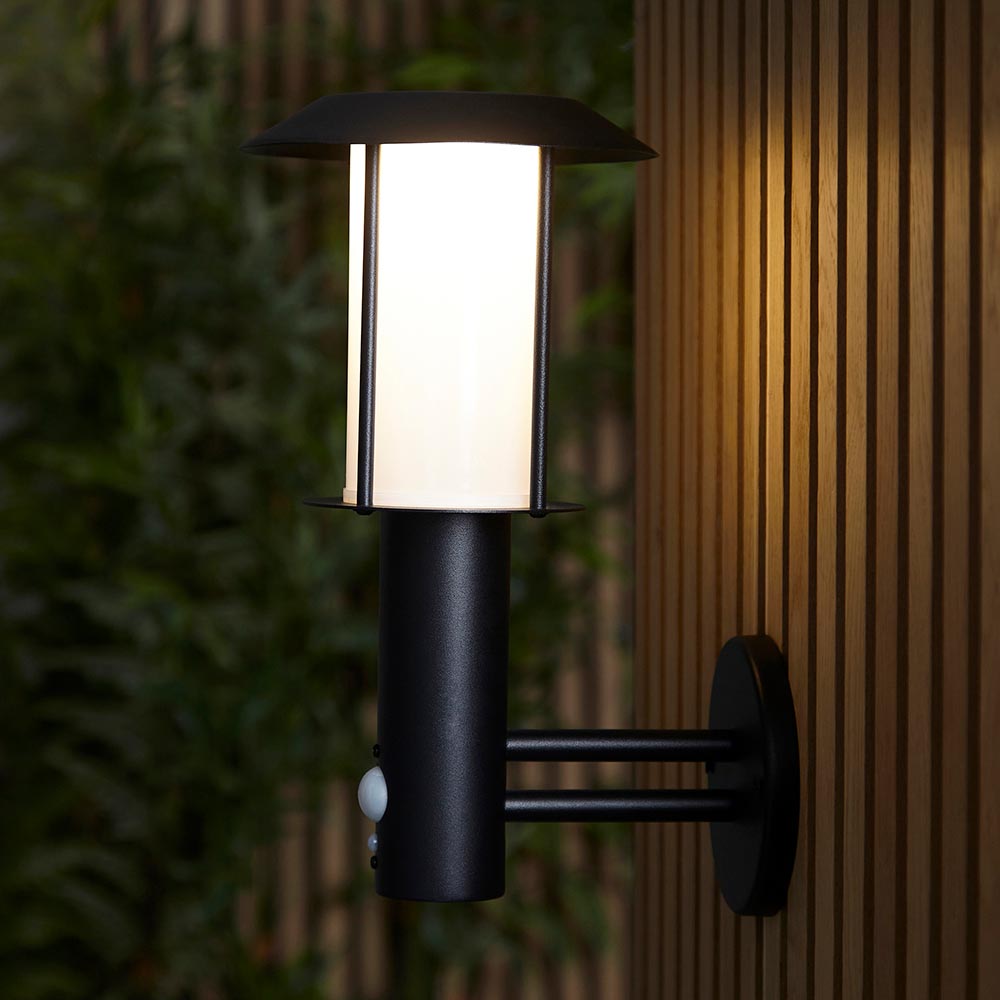 Tarrow Solar Black Outdoor PIR Wall Light